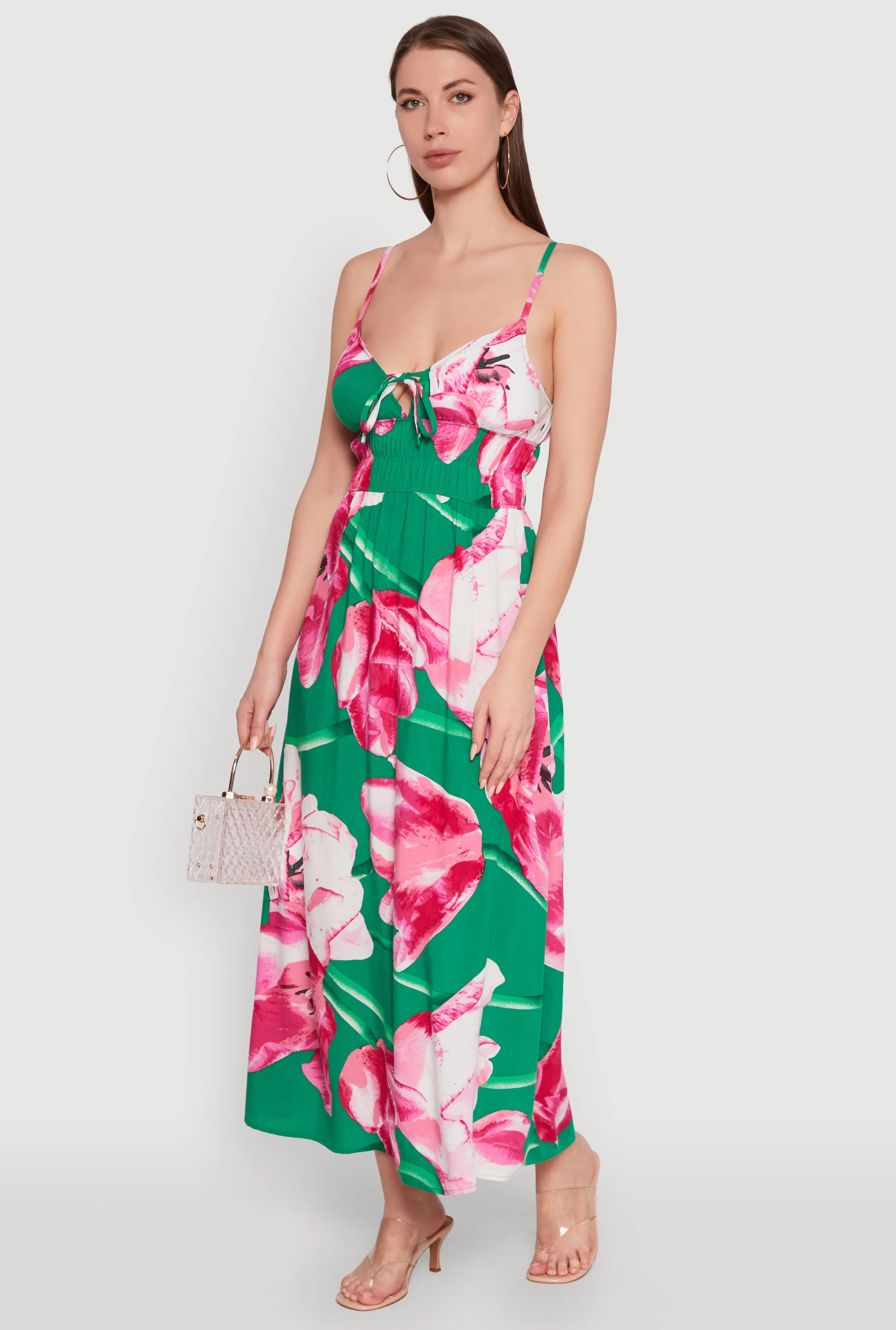 Moonlit Shore Floral Sleeveless Sundress with Tie Front and Sweetheart Neckline