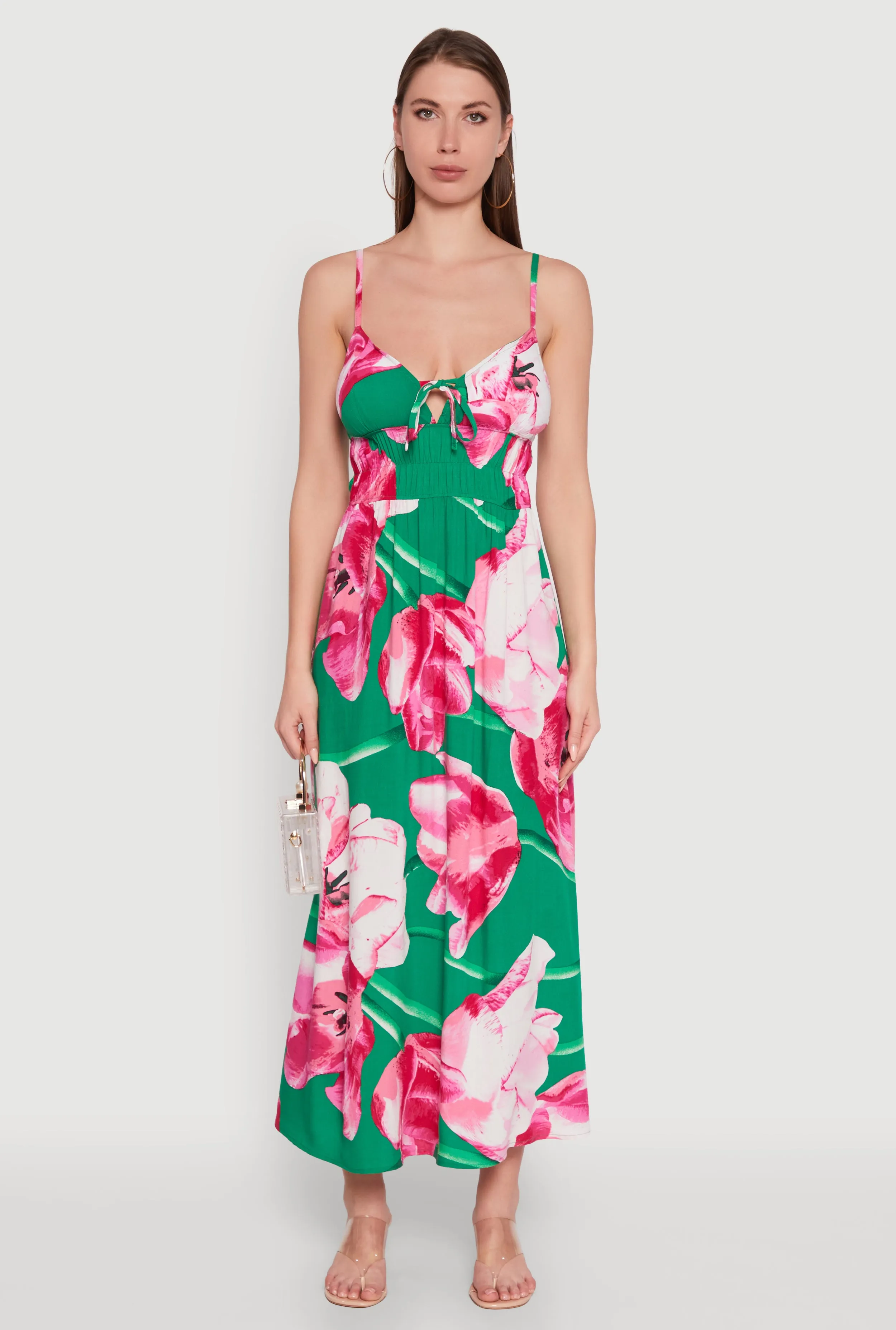 Floral Sleeveless Sundress with Tie Front and Sweetheart Neckline Marina Walk Bohemian-inspired maxi