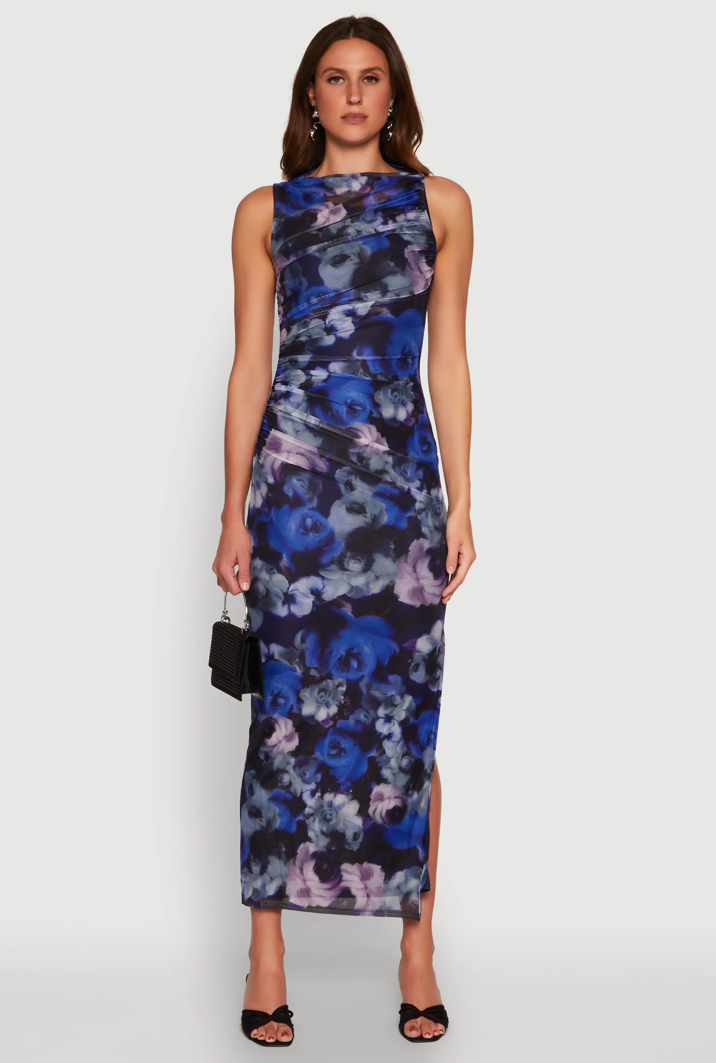 Tree Arch Harbor Stroll Haute Monde Side Ruched Floral Mesh Dress