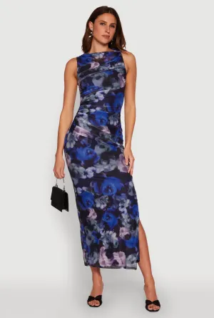 Haute Monde Side Ruched Floral Mesh Dress Straight Line With its sleek and chic design this dress is perfect for both casual and formal settings