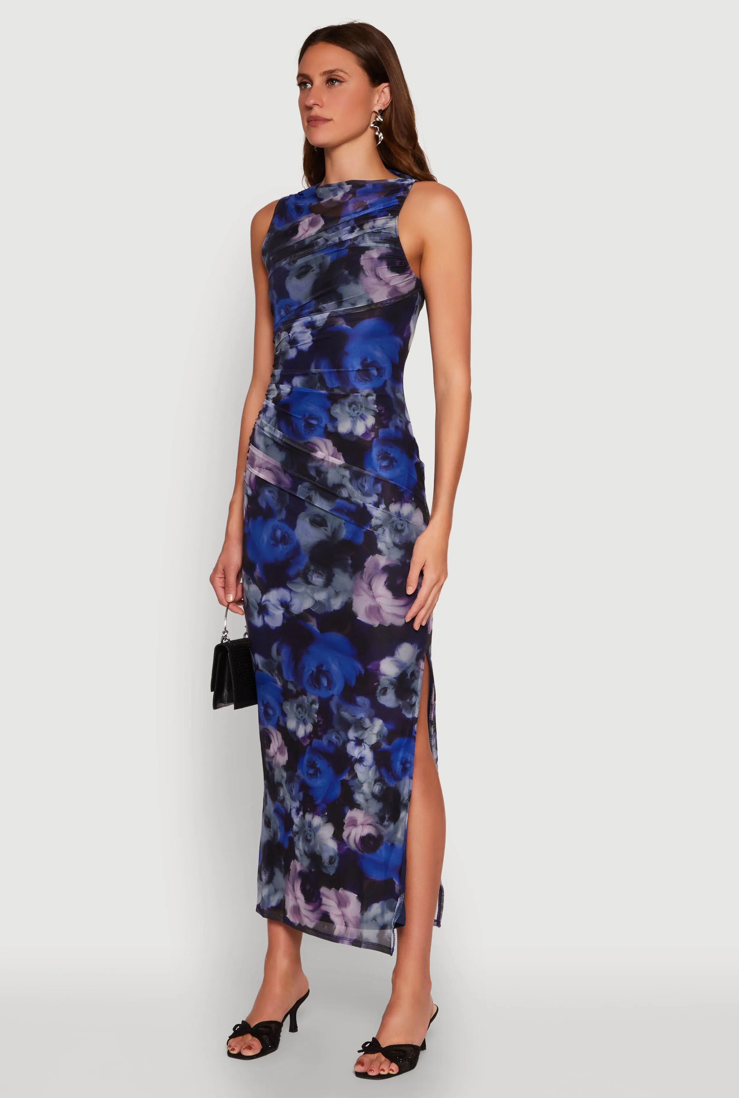 Cherry Bloom Life Soft Haute Monde Side Ruched Floral Mesh Dress