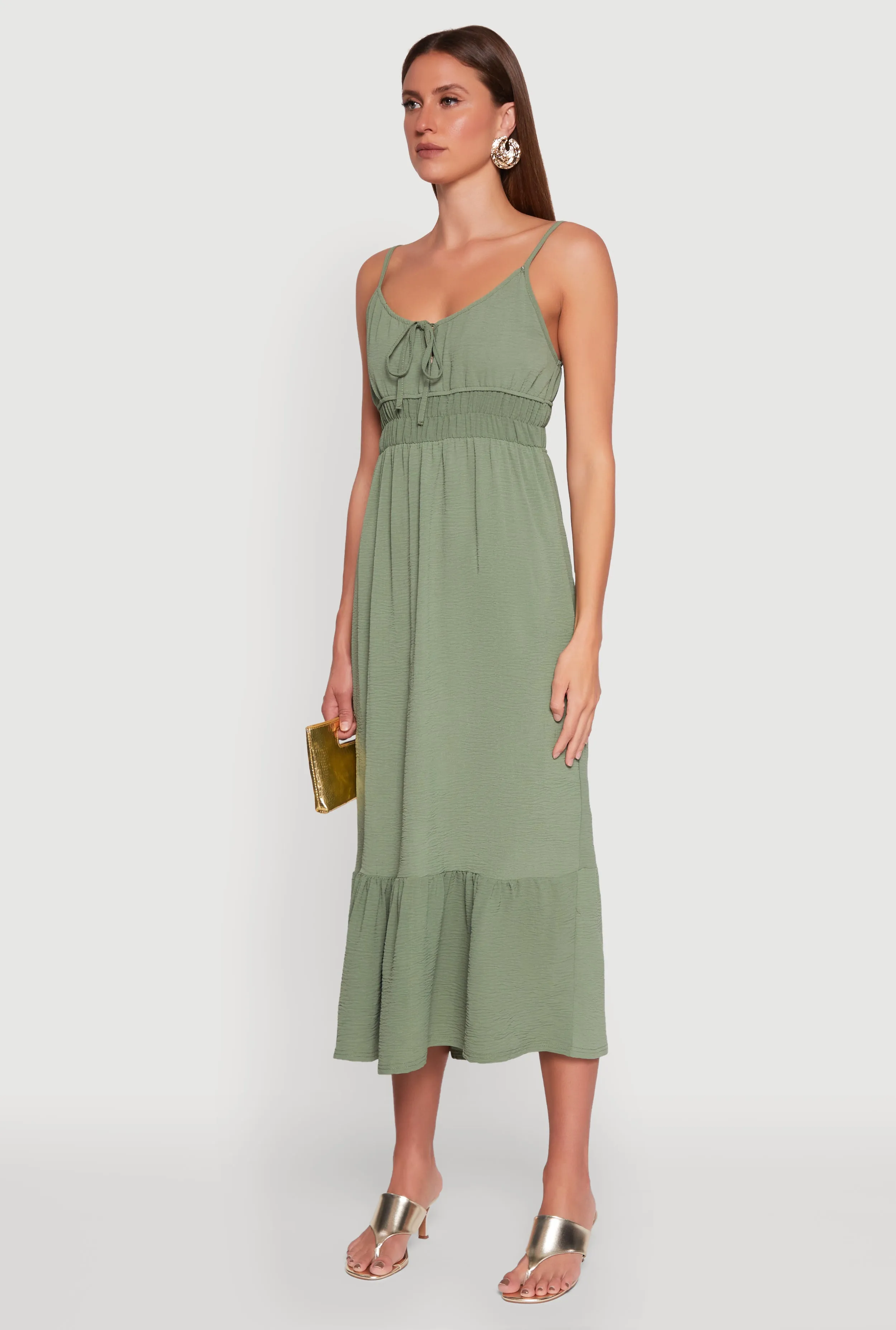 Tie Front Keyhole Flounce Hem Maxi Dress Stunning full-length outfit delicate embroidery