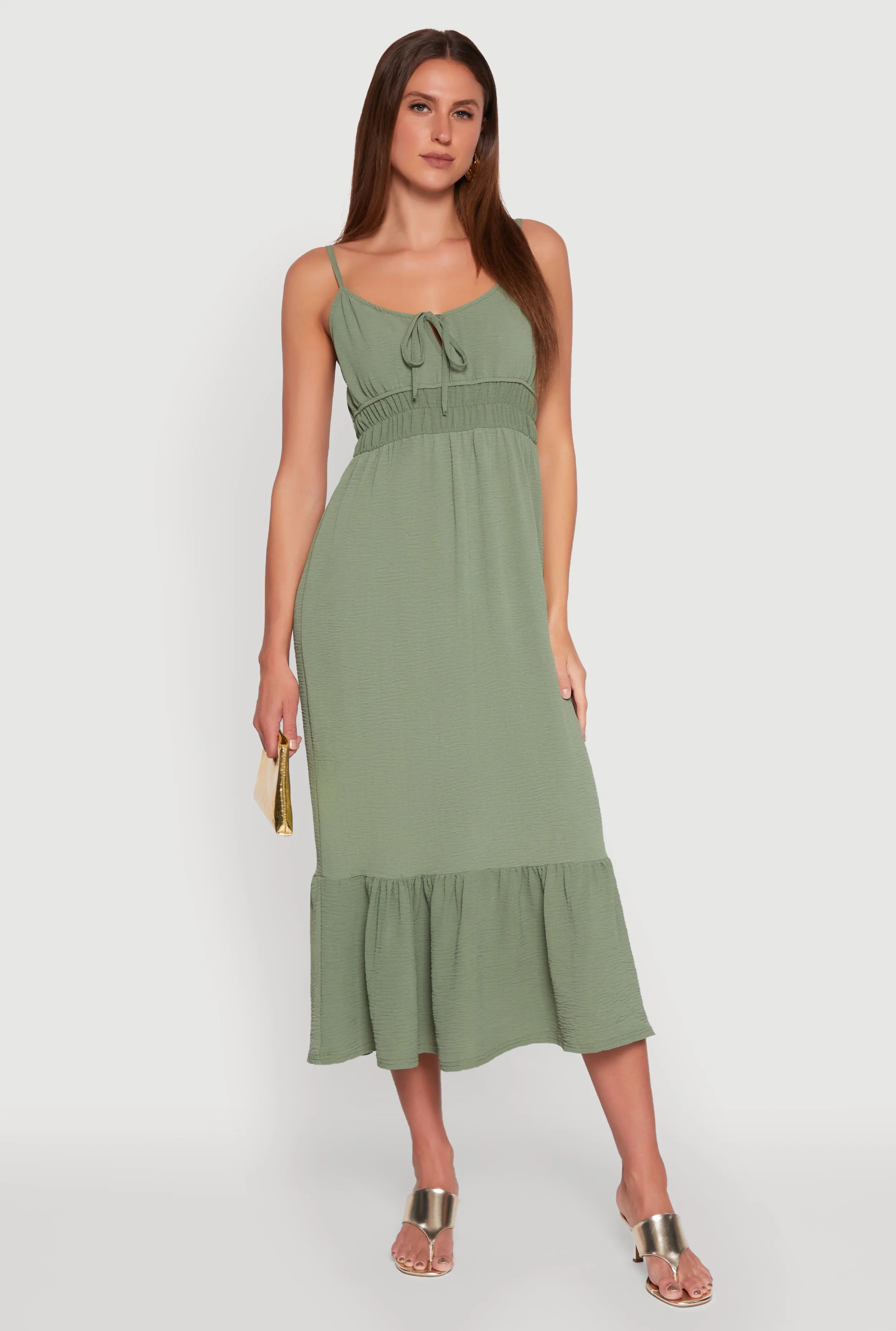 Ruby Shine Tie Front Keyhole Flounce Hem Maxi Dress