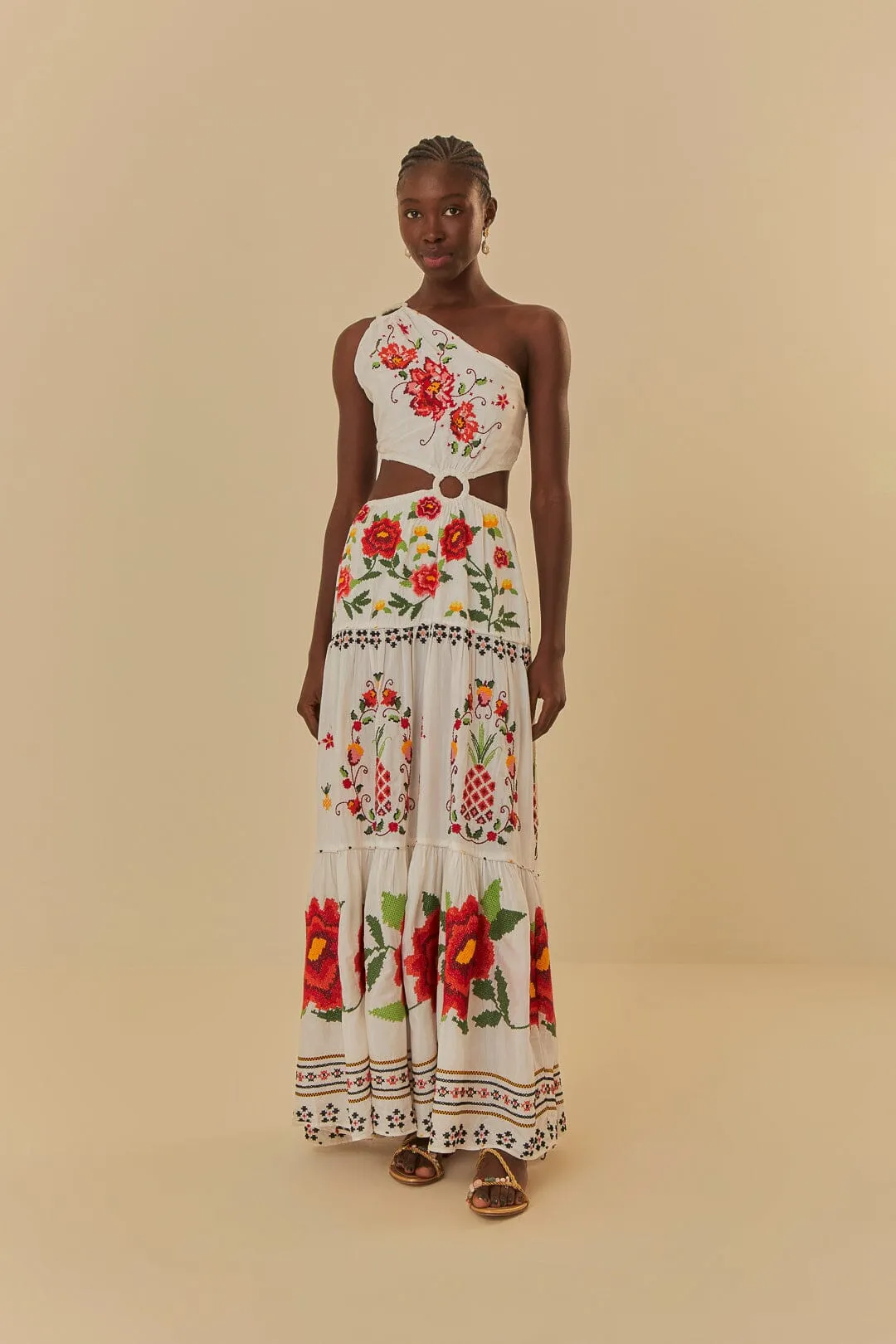 One shoulder This dress features a classic design that works well for both day and night wear Off-White Embroidered Carmina Floral Maxi Dress