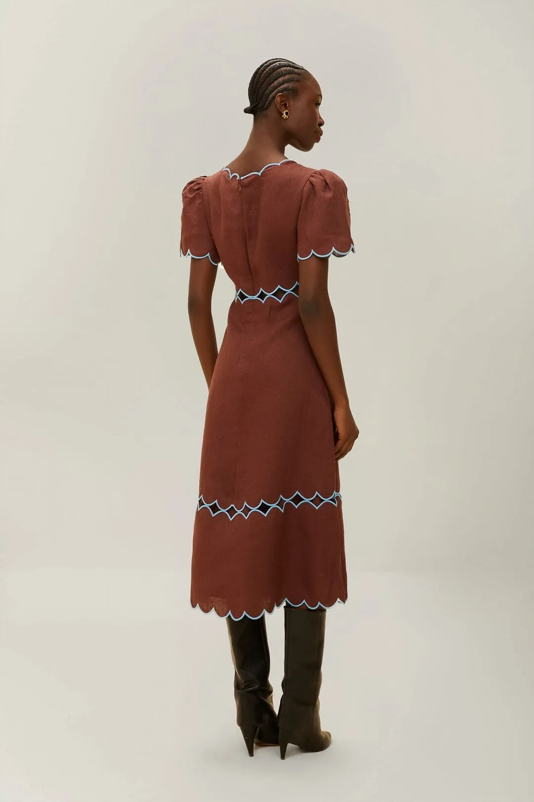 Brown Short Sleeve Euroflax? Premium Linen Maxi Dress Batiste Soft