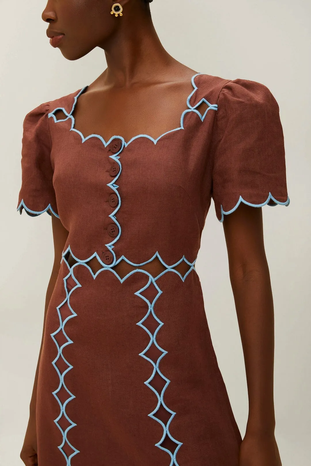 Brown Short Sleeve Euroflax? Premium Linen Maxi Dress Wide Arm