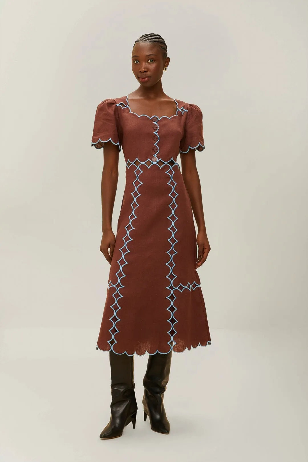 Brown Short Sleeve Euroflax? Premium Linen Maxi Dress natural fiber