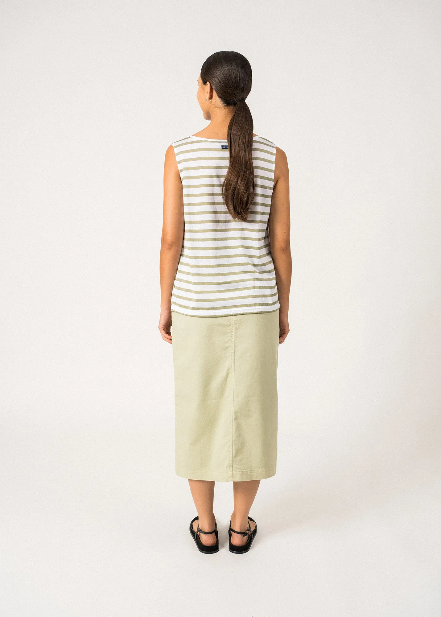 Gentle Breeze GASSIN - Striped Cotton Tank Top | Slim Fit (WHITE / SOFT ALMOND)