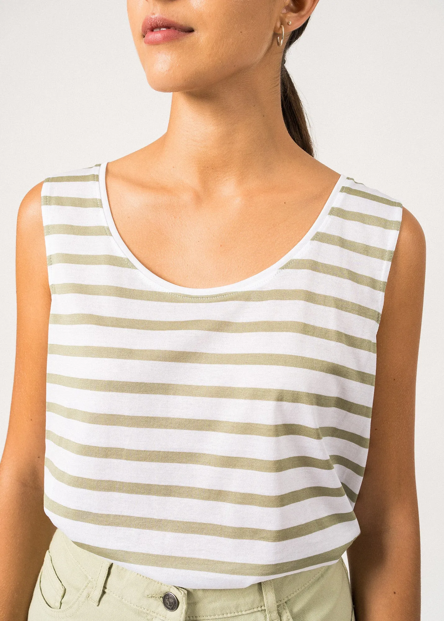 GASSIN - Striped Cotton Tank Top | Slim Fit (WHITE / SOFT ALMOND) warm fleece