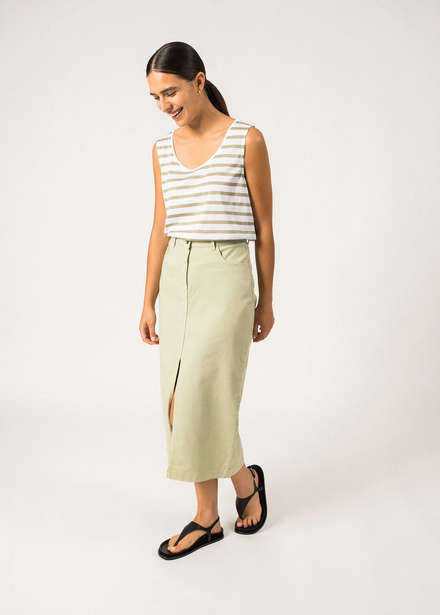 Desk Style Reflective Safety Accents GASSIN - Striped Cotton Tank Top | Slim Fit (WHITE / SOFT ALMOND)