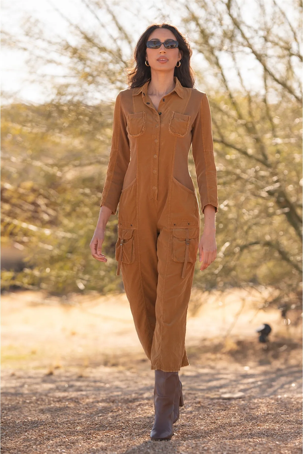 MoistureControl Fabric Kaisa Corduroy Long-Sleeve Cargo Jumpsuit