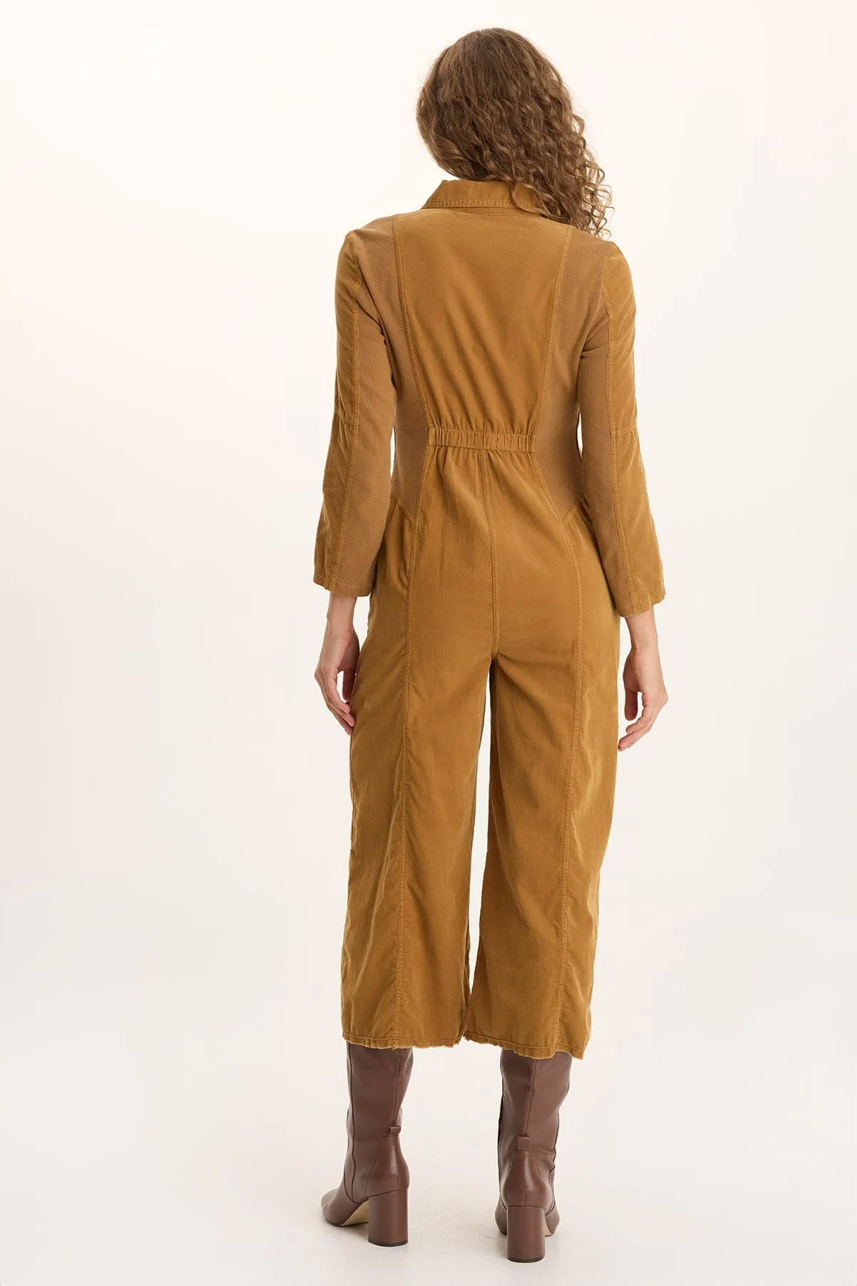 Kaisa Corduroy Long-Sleeve Cargo Jumpsuit Durable Construction