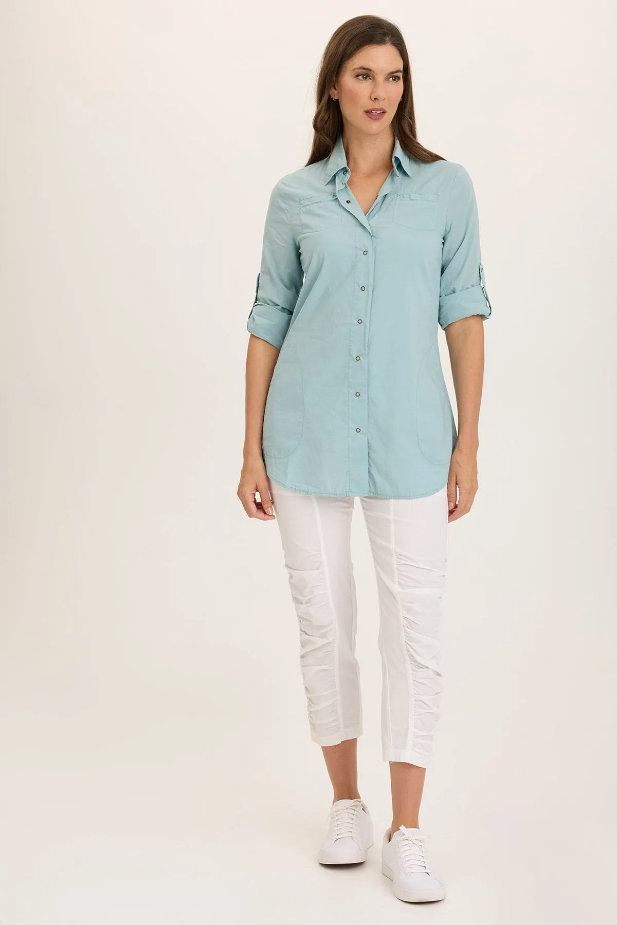 Reporter Soft Voile Button-Down Blouse Power Vibe