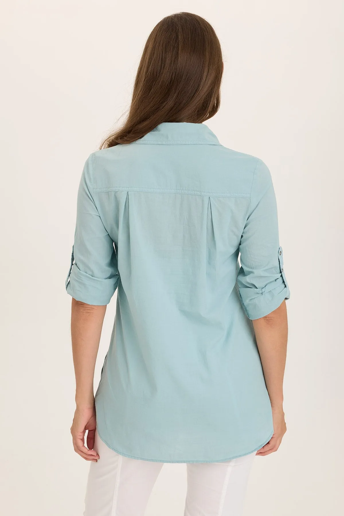 FadeResistant Color ReinforcedHem Reporter Soft Voile Button-Down Blouse
