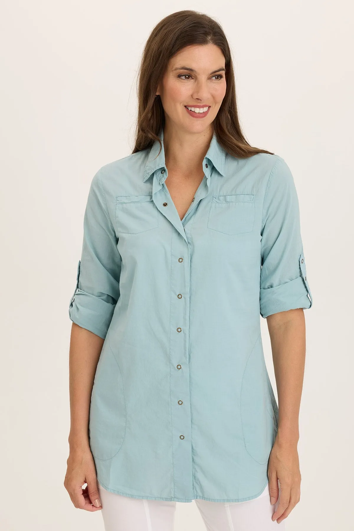 Fantasy Mood Reporter Soft Voile Button-Down Blouse