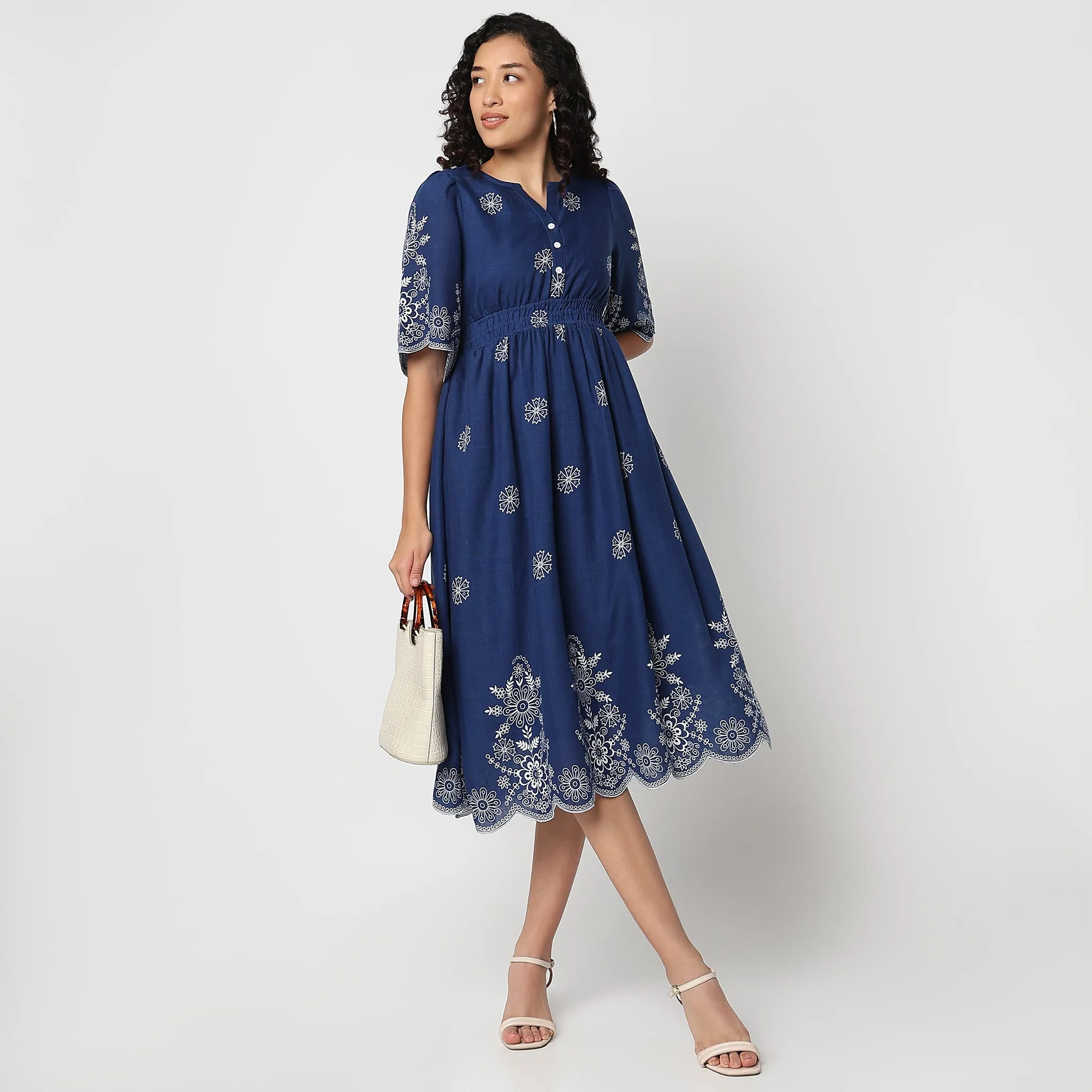 Urban Cool Flare Fit Floral Print V-Neck Dress