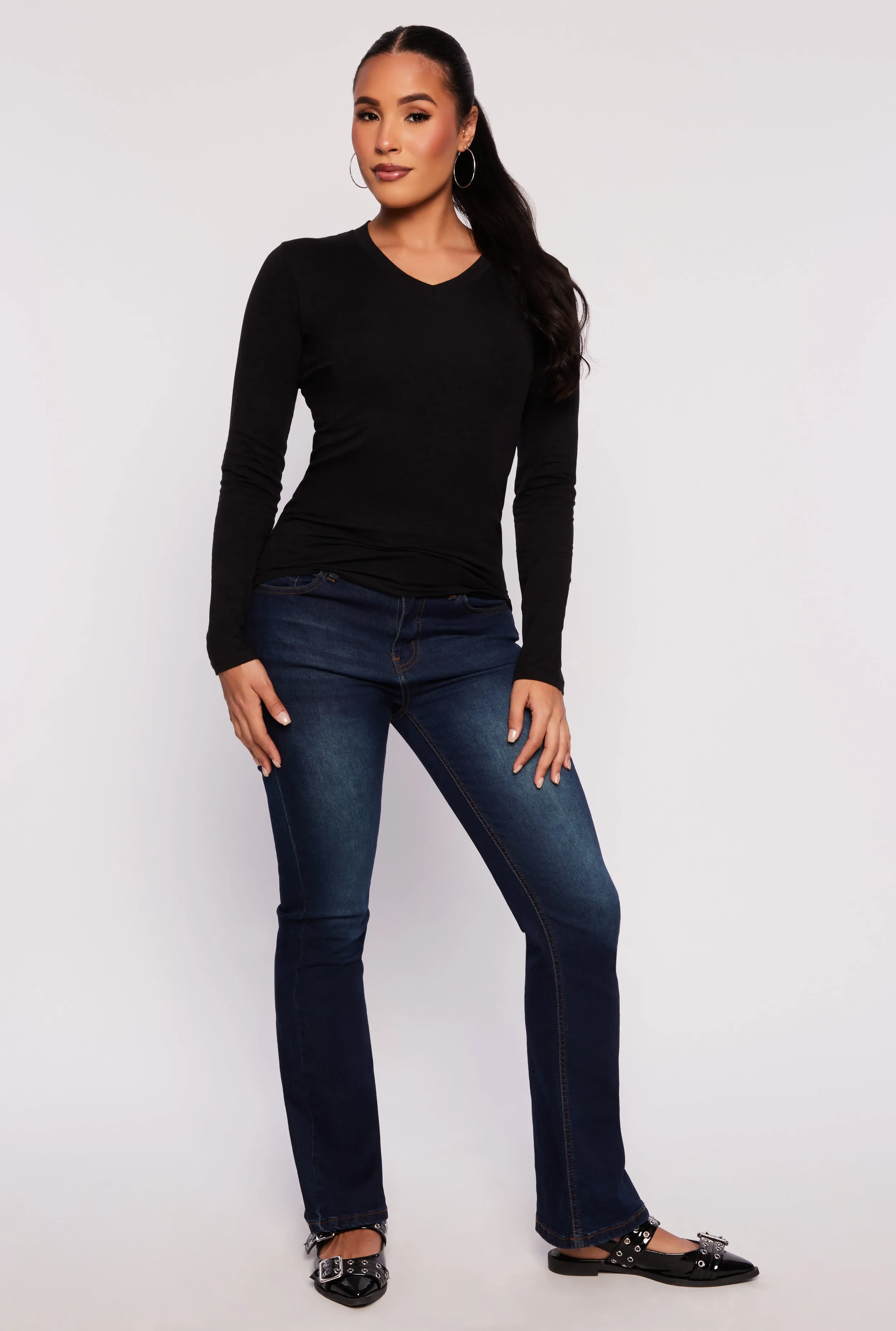 Button Down Casual Fashion V Neck Long Sleeve Tee