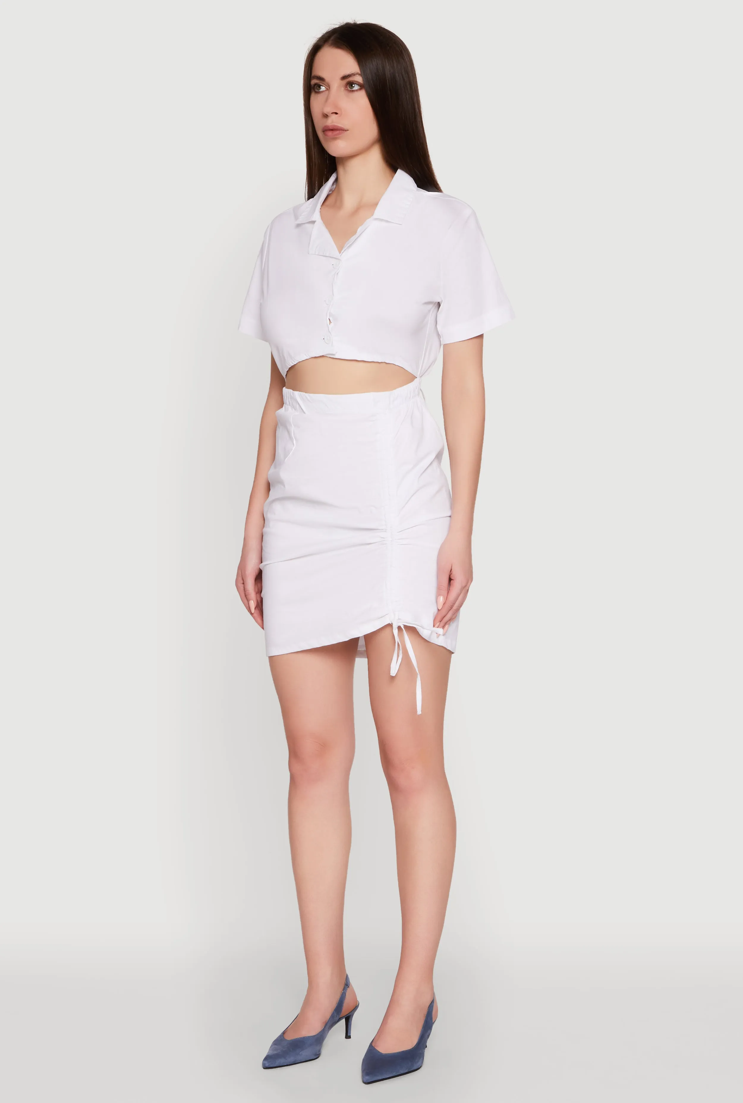 Lace Up Back Button Front Cut Out Mini Dress Pop Rush