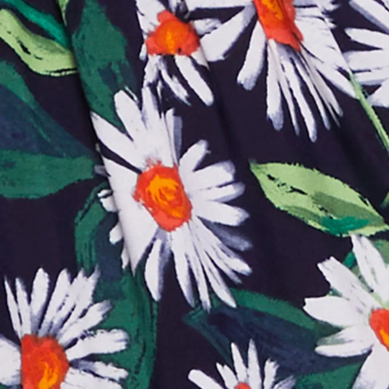 Stylish short-sleeve mini Vibrant Floral Daisy Print Sleeveless Sundress with Tie Straps