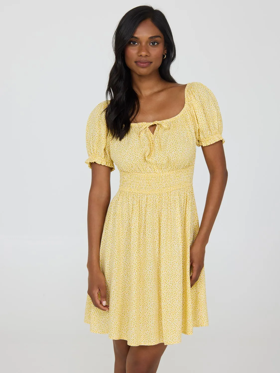 Scene Glow Hot Beat Printed Milkmaid Mini Dress