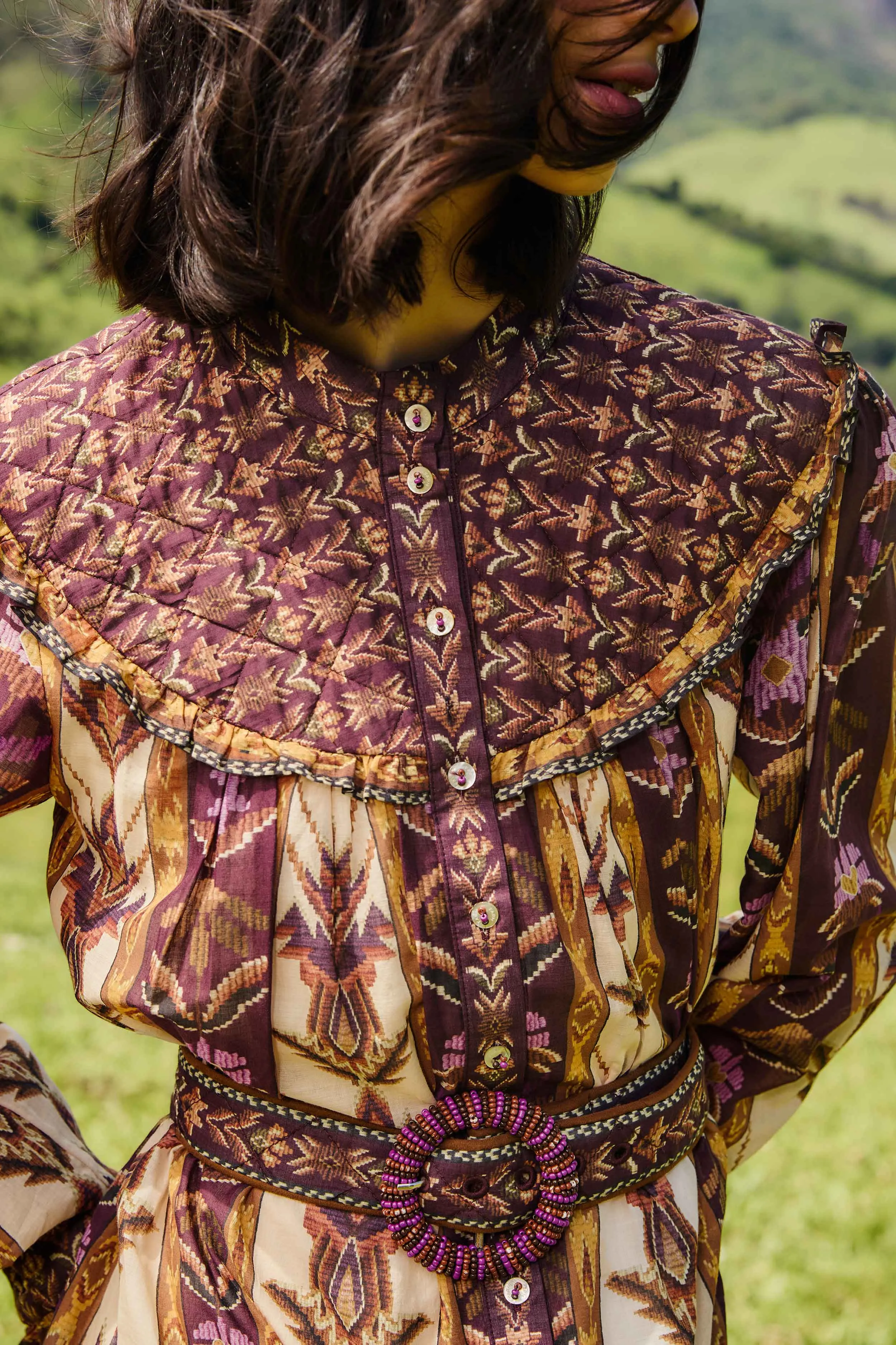 Chic short-length dress Sand Embroidered Tapestry Long Sleeve Mini Dress