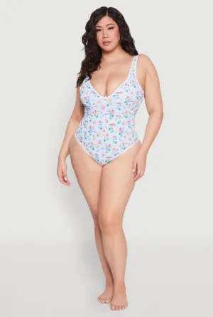 Plus Size Gingham Island Print One Piece Swimsuit Anti Sand Pockets Neutral Buoyancy Engineering