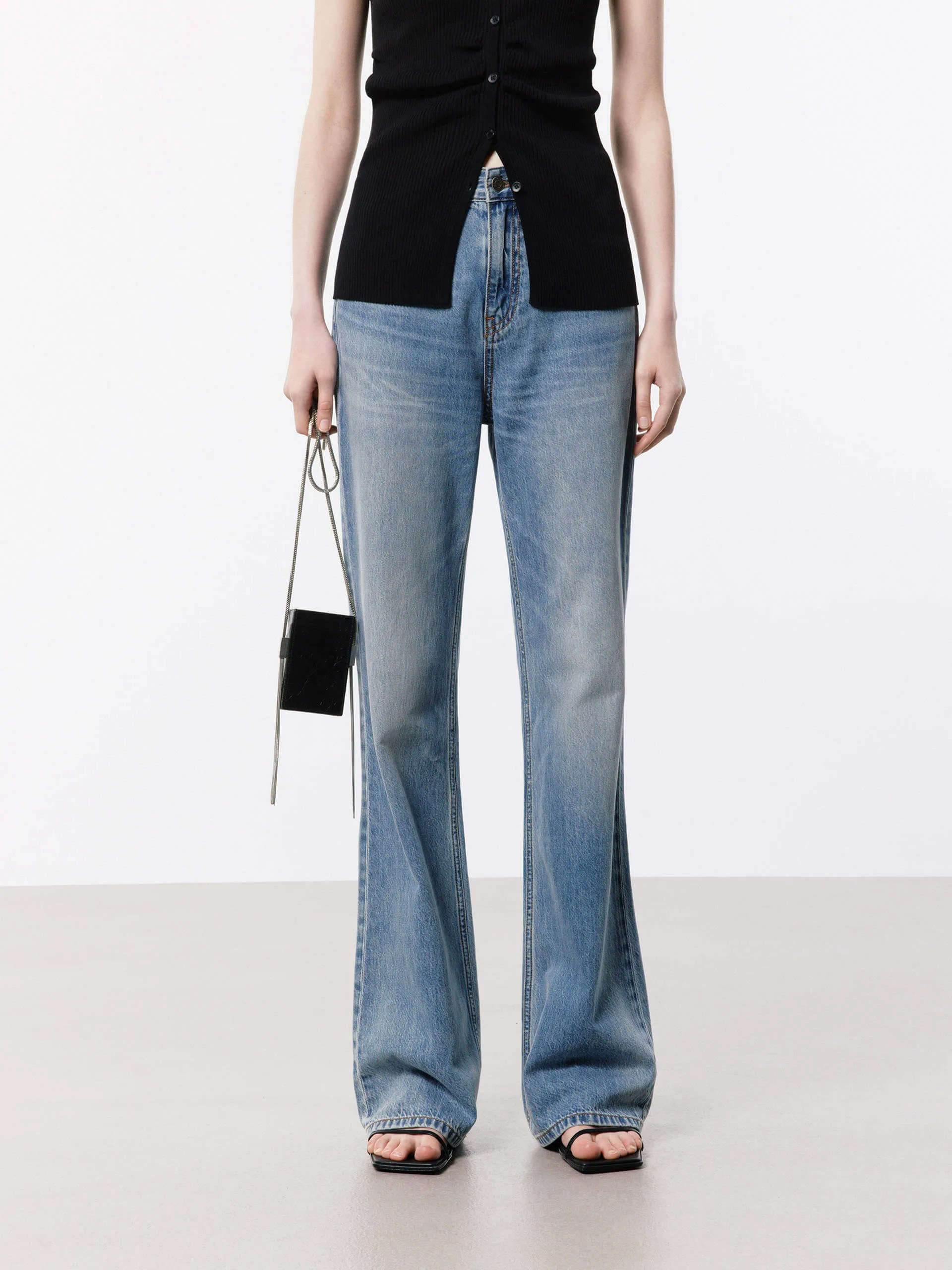 Flared Light Blue Jeans Teen Outfit Bold Urban Explorer Holiday Vibes Evening Stroll Picnic Style
