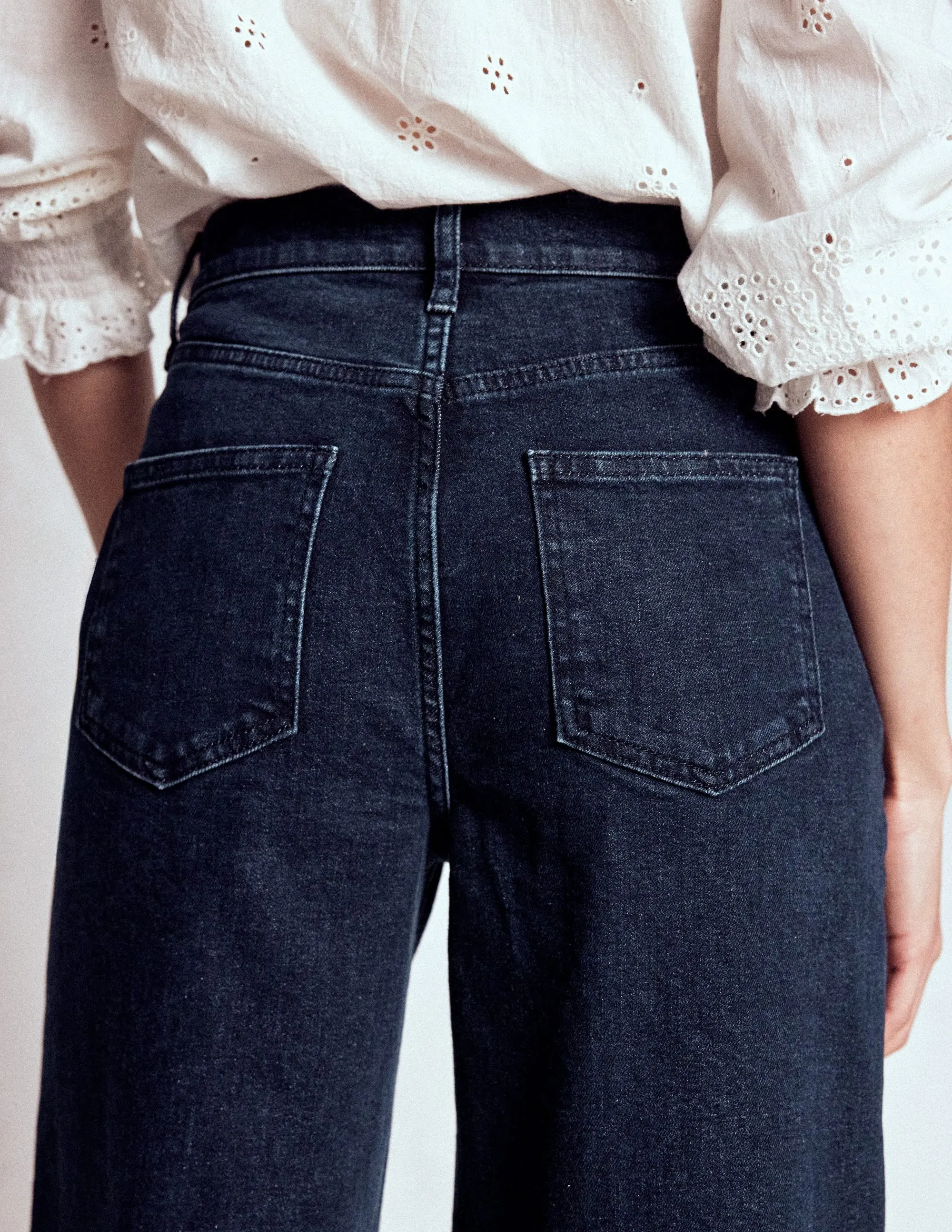 Belt Loop Reinforcement High Rise Clean Wide Jeans-Dark Vintage