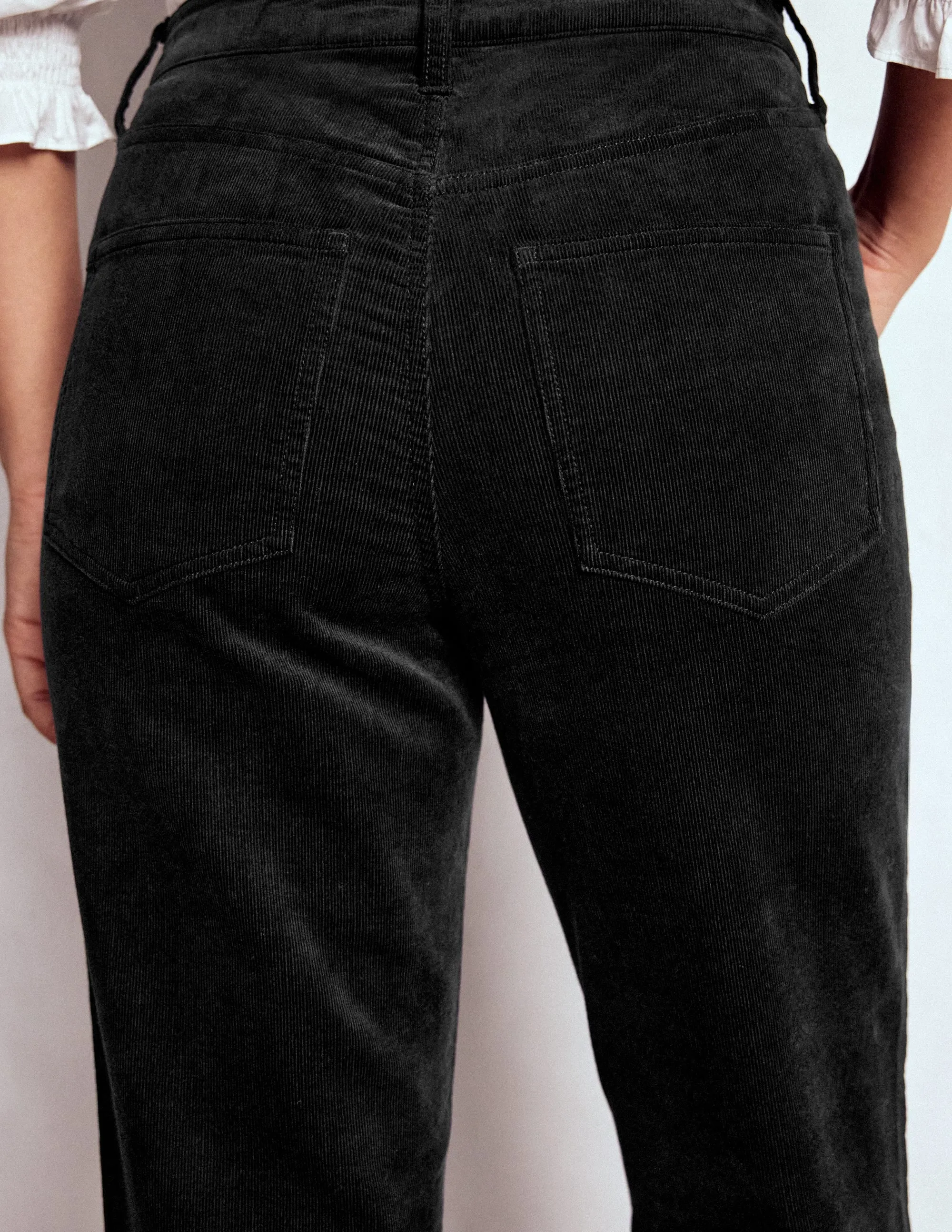 Lightweight Denim Blend Daily Wear Nature Lover High-Waisted Cord Slim Jeans-Black