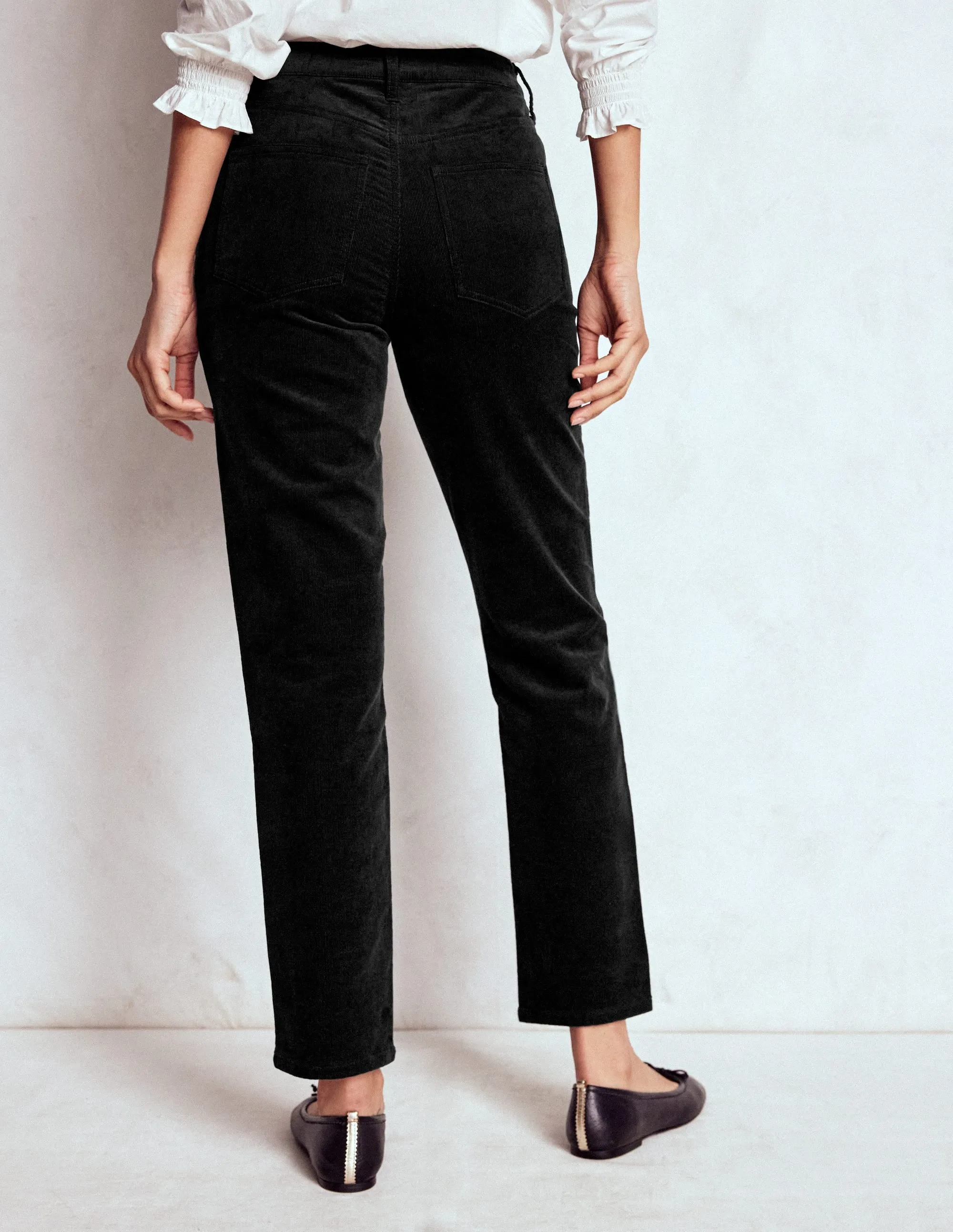 Movement Friendly High-Waisted Cord Slim Jeans-Black