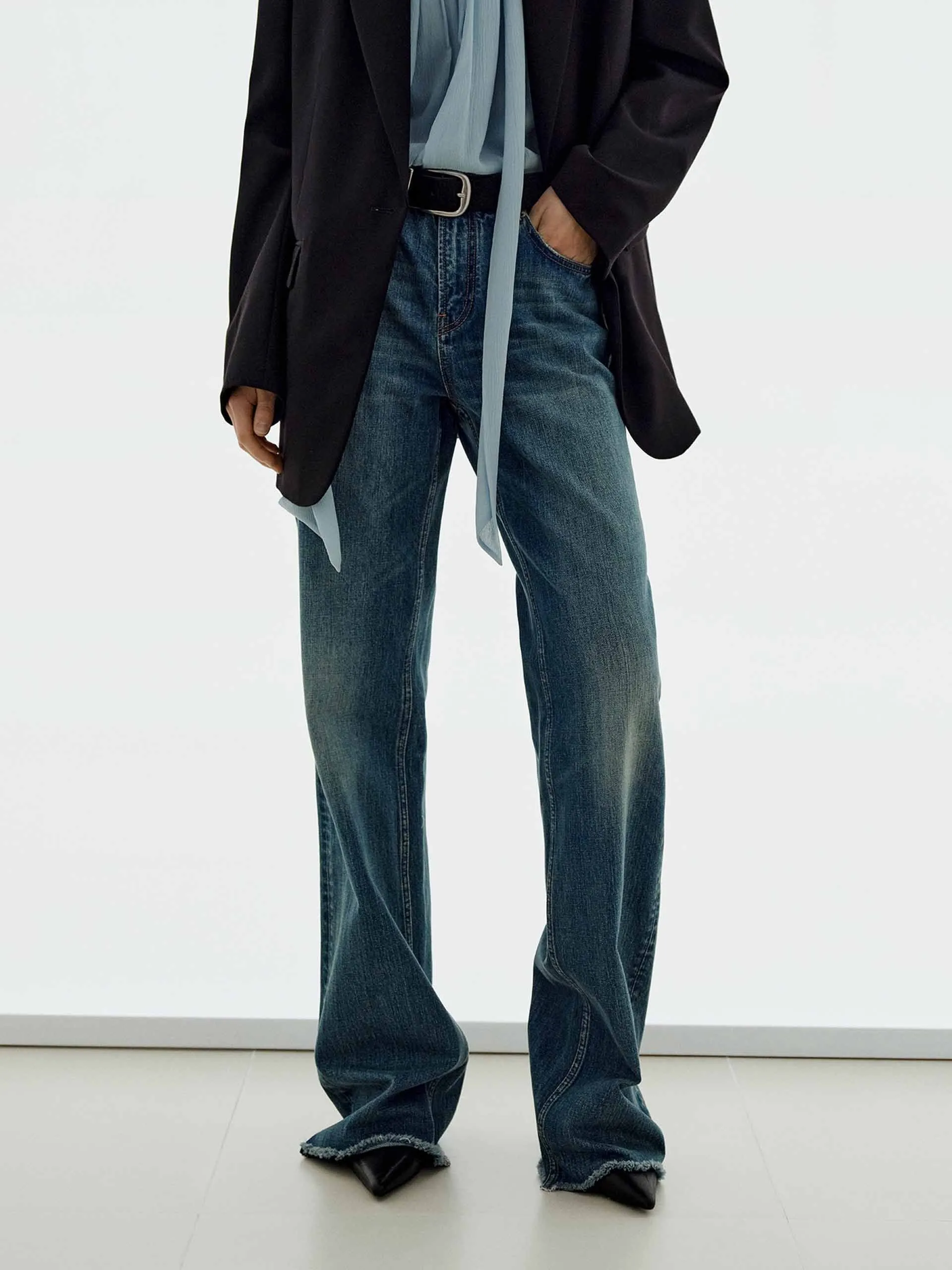 light feel Nature Lover Outdoor Adventure Autumn Days Raw Hem Cotton Jeans