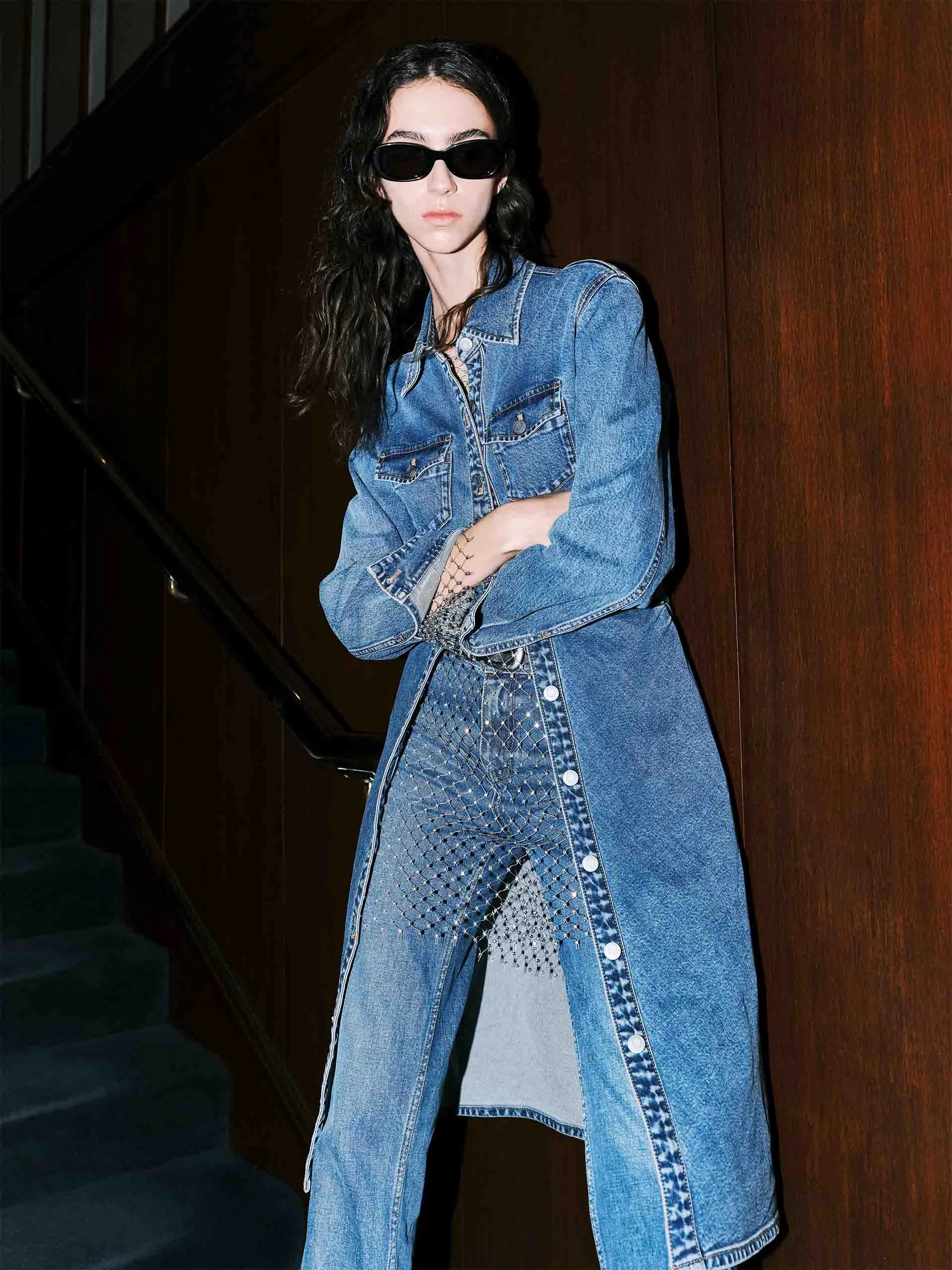 Casual Elegance Side Pleated Denim Dress