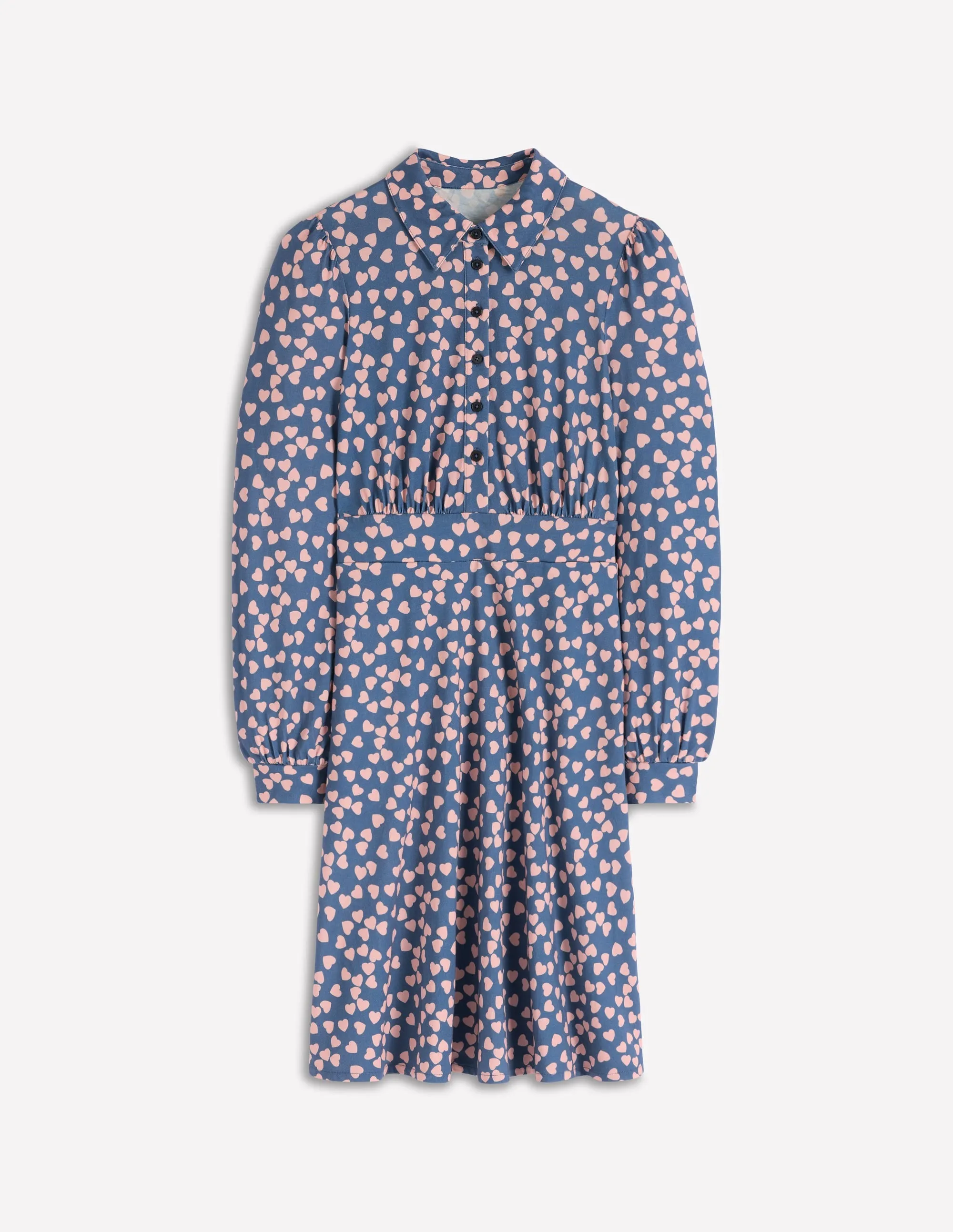 Cozy Fit Sexy Soul Orla Short Jersey Shirt Dress-Denim Blue. Heart Cascade