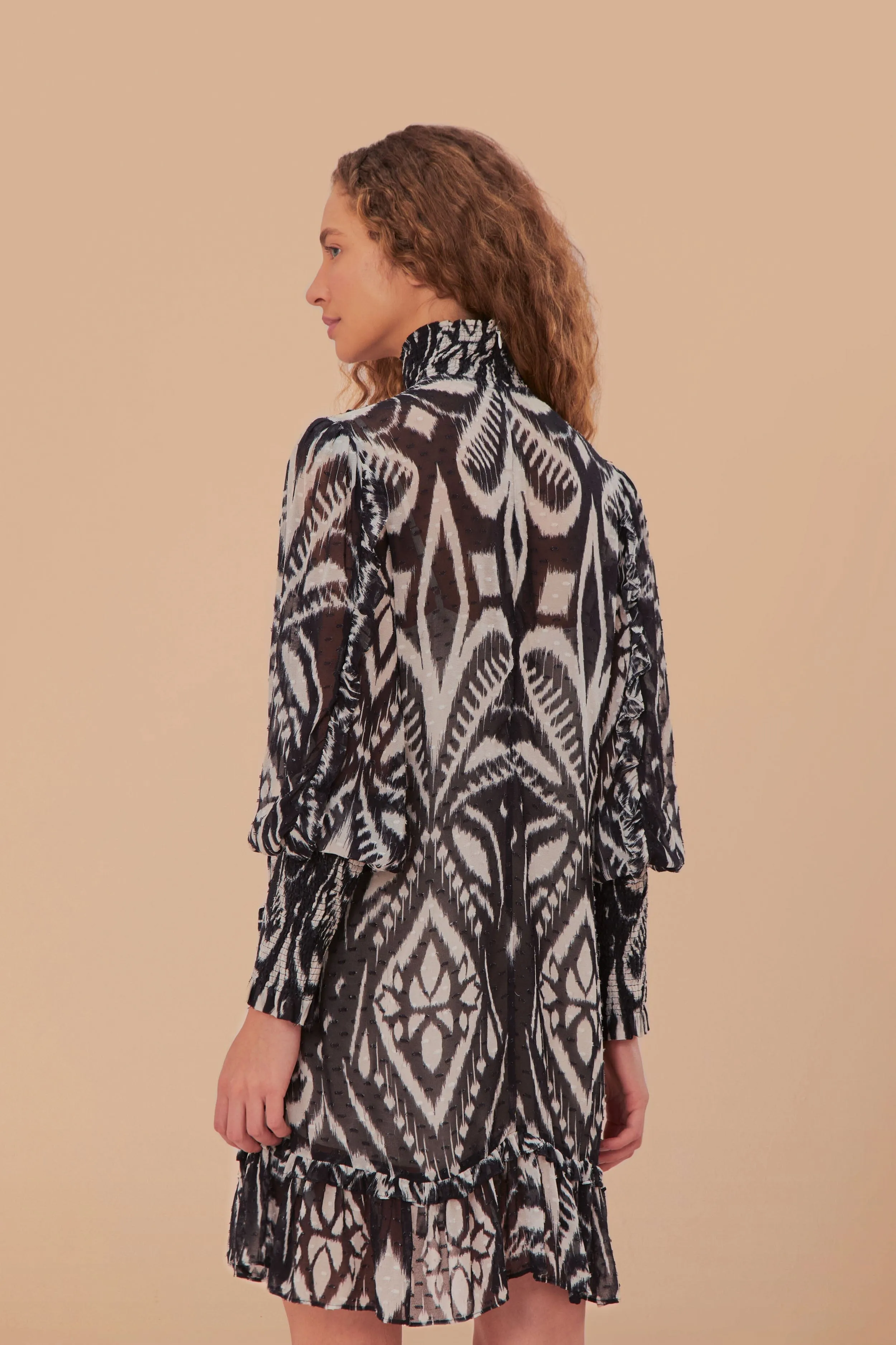 Pineapple Ikat Black Mini Dress Invisible Zipper Closure Bare Leg
