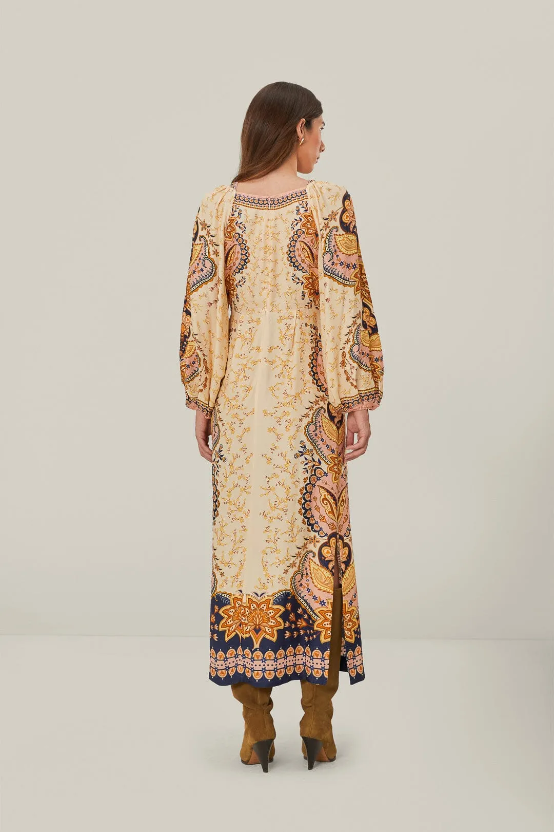 Beige Boho Midi Dress light layering