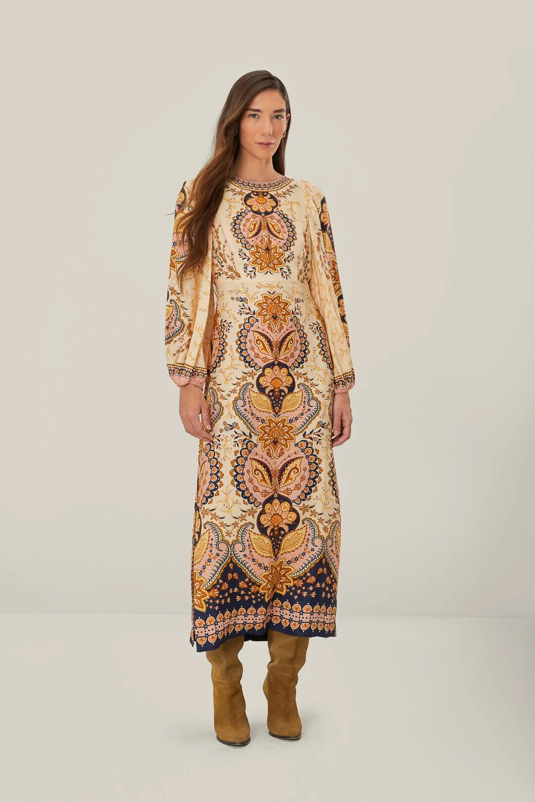 Beige Boho Midi Dress Timeless Look