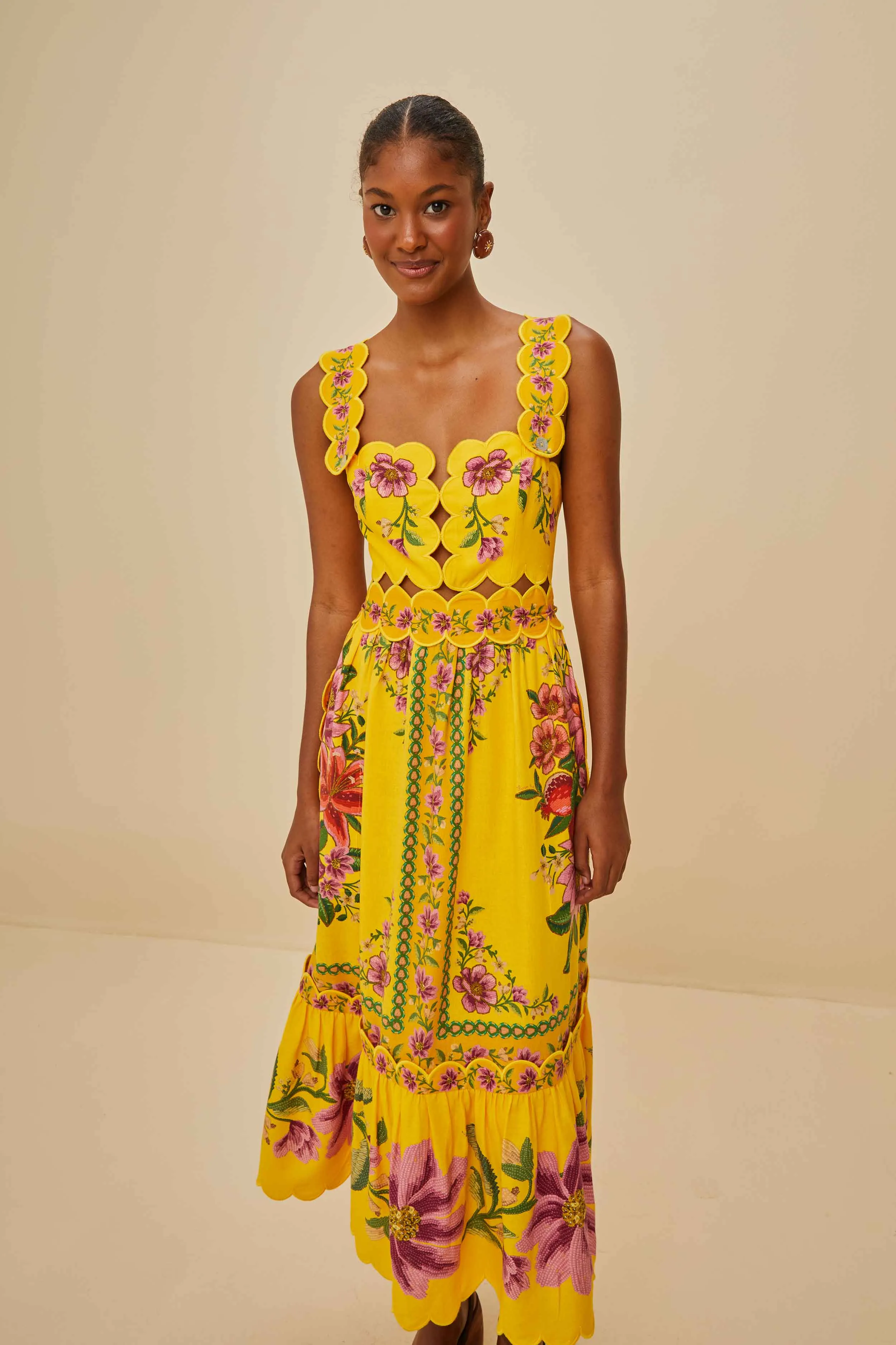 Yellow Summer Fruit Scarf LENZING? ECOVERO? Euroflax? Midi Dress Autumn Leaf