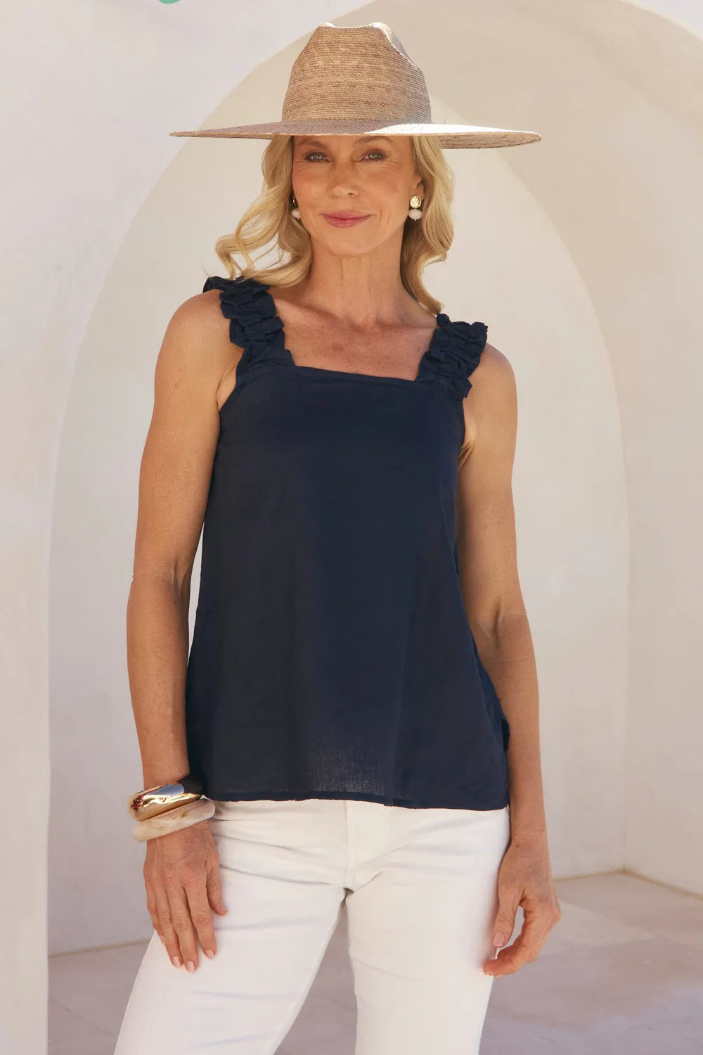 Claire Linen Summer Top in Navy Safety - first Fast Evaporation