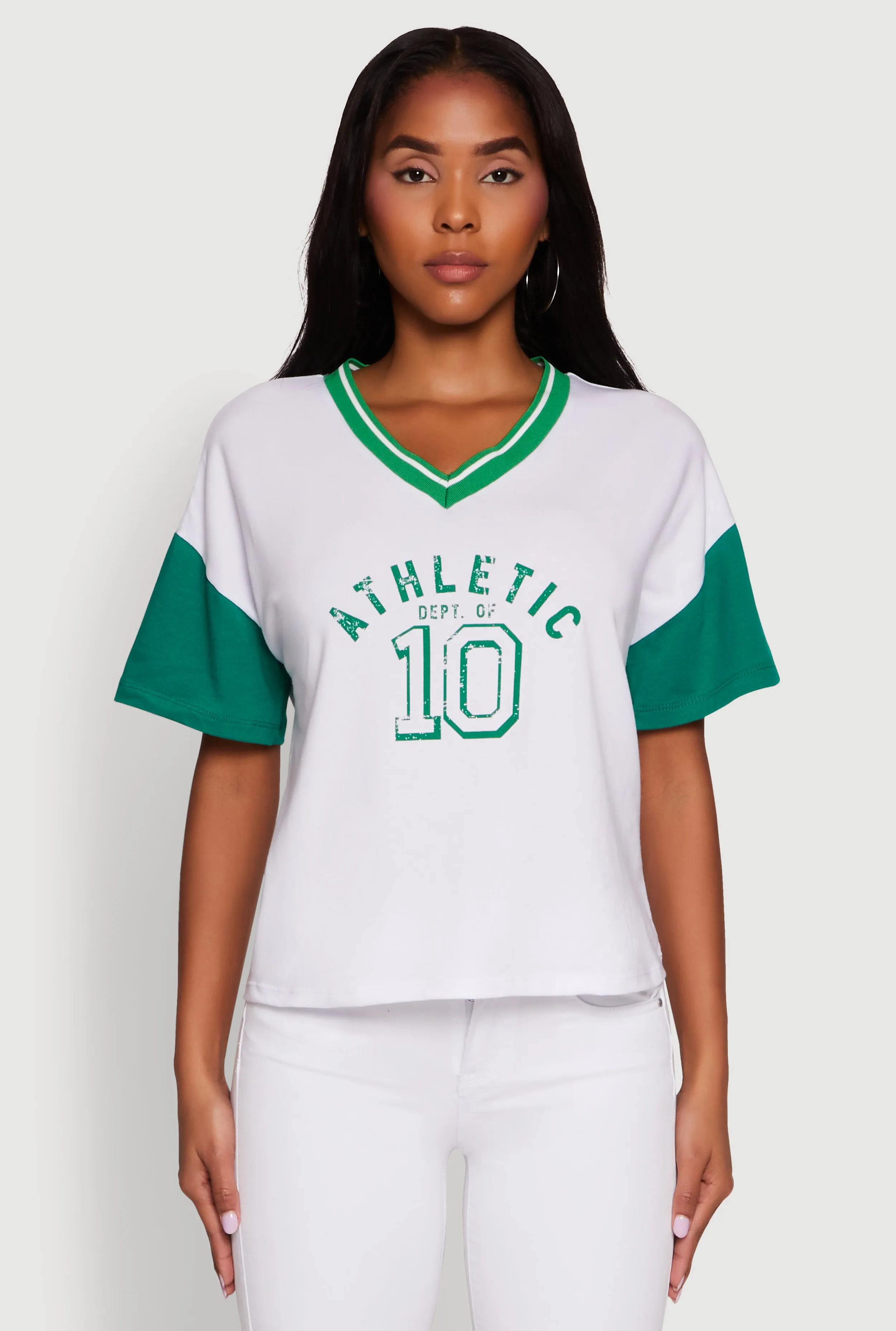 FadeResistant Simple and Relaxed Athletic Dept Graphic V Neck Baseball Tee
