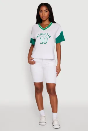 Athletic Dept Graphic V Neck Baseball Tee Chic Casual Wear Tagless Comfort