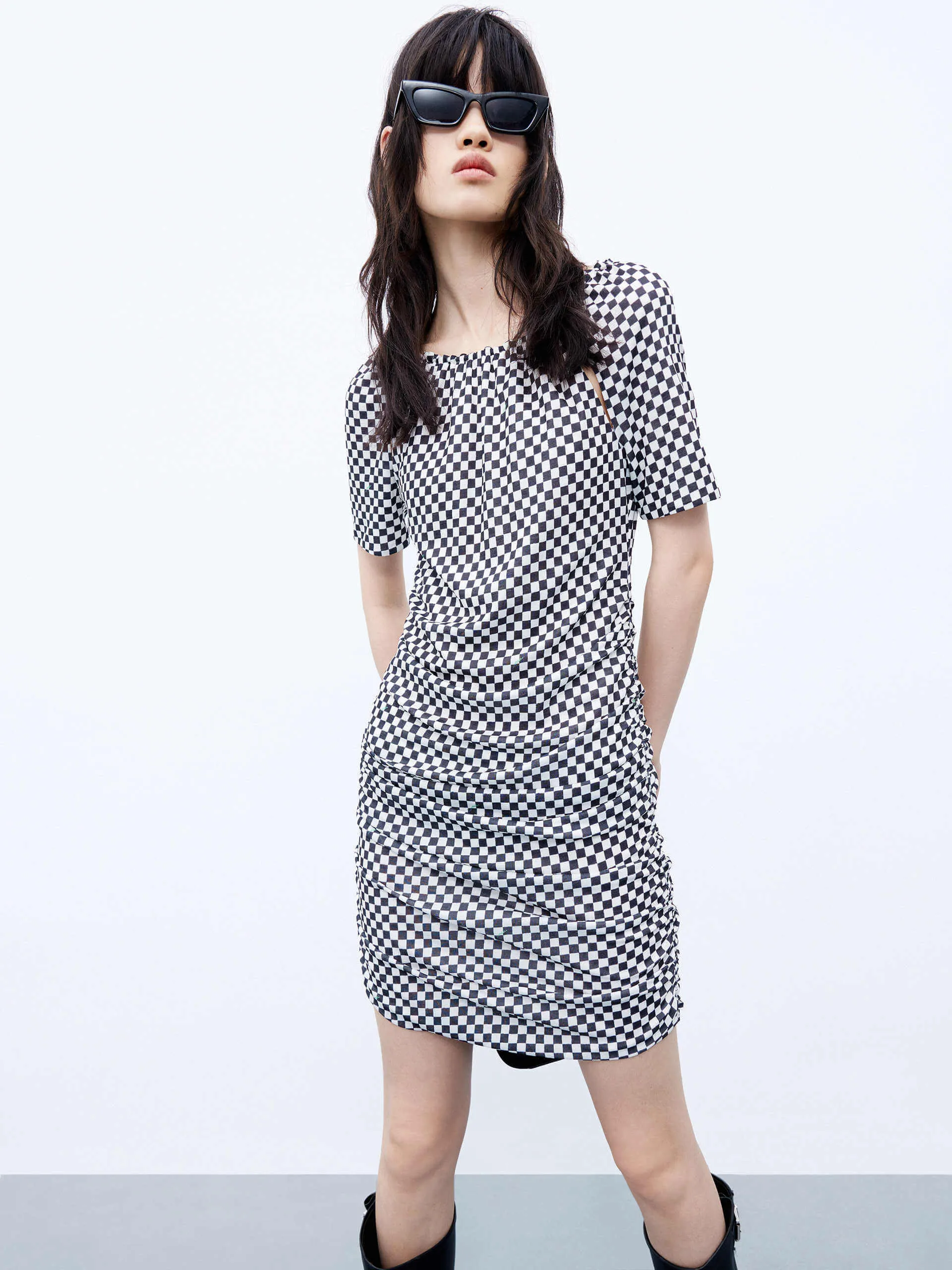 Open Back Checkered Dress Sassy Pop