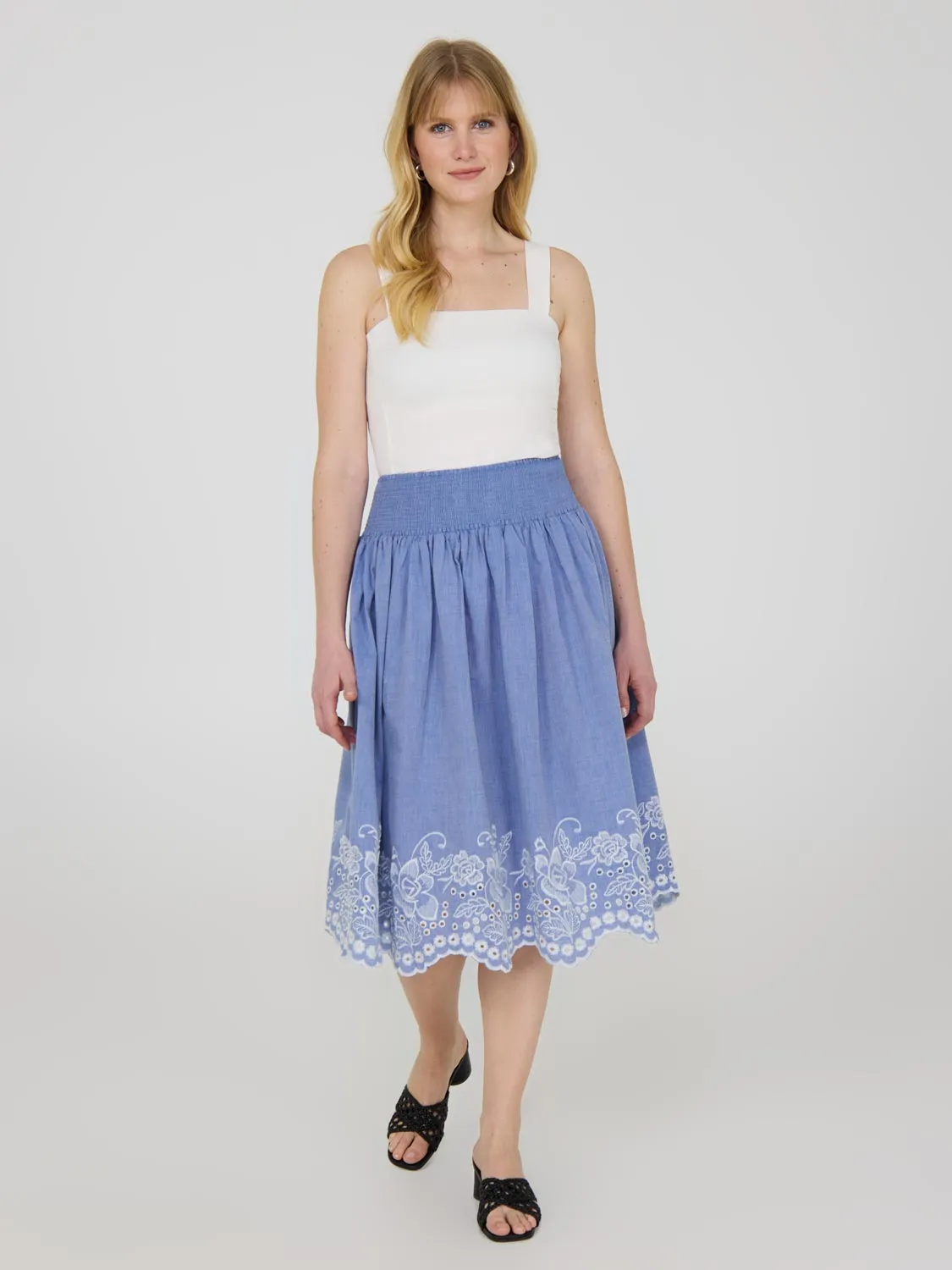 Embroidered Cotton Midi Skirt Neutrals Only Simple Fashion