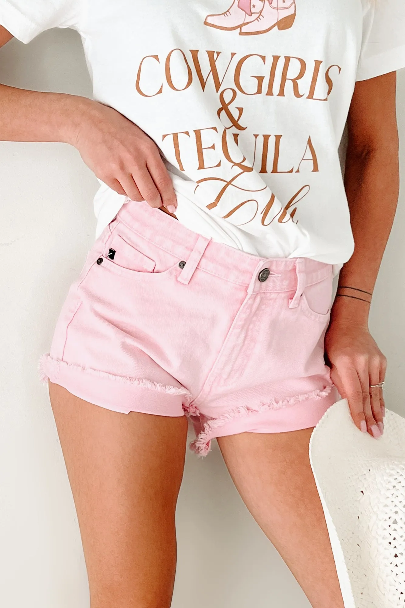 UPFProtection Daily Casual Cheyenne High Rise Frayed Kancan Denim Shorts (Pink)