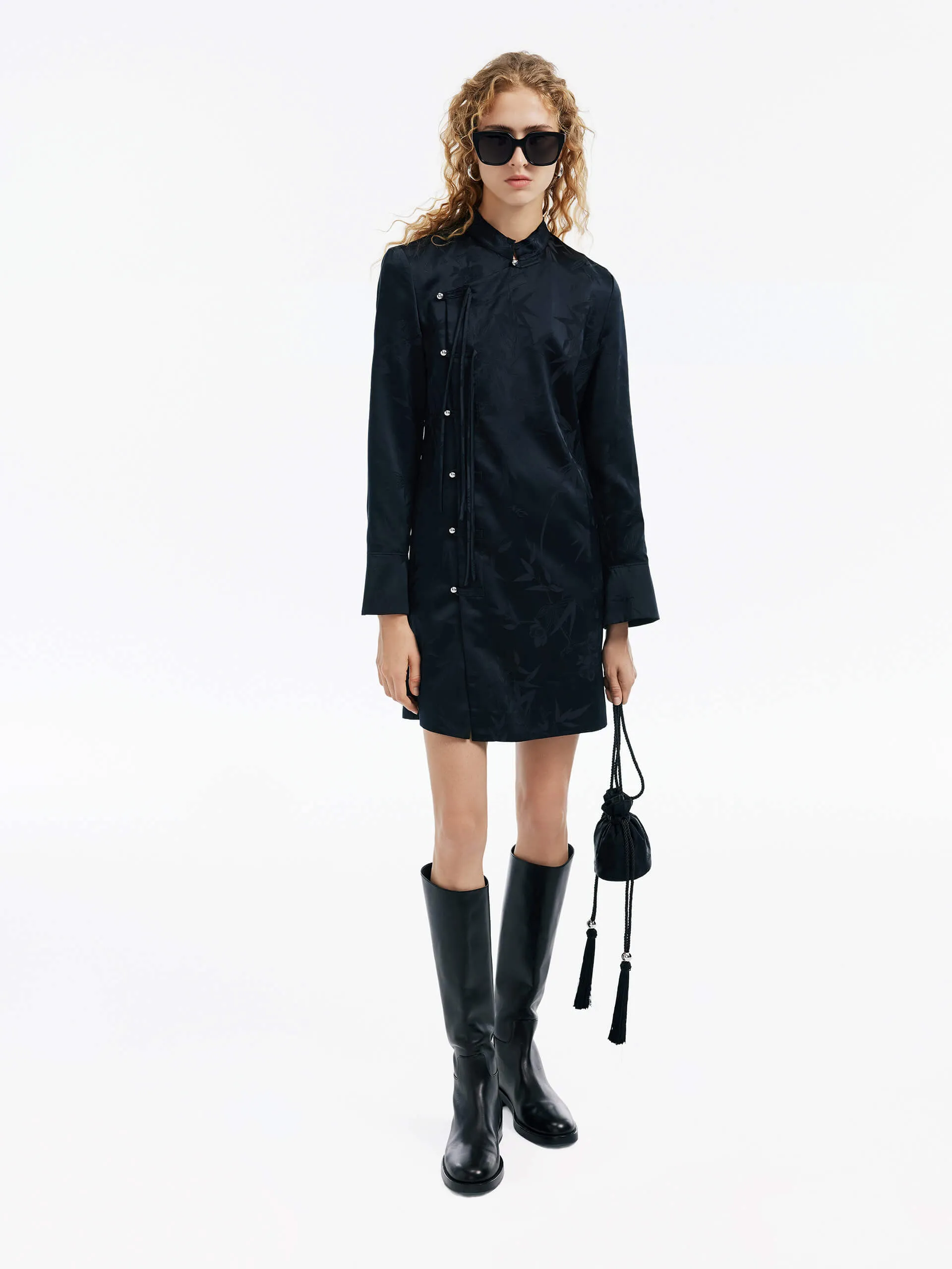 Bold Fashion Tagless Labeling Silk Blend Jacquard Dress