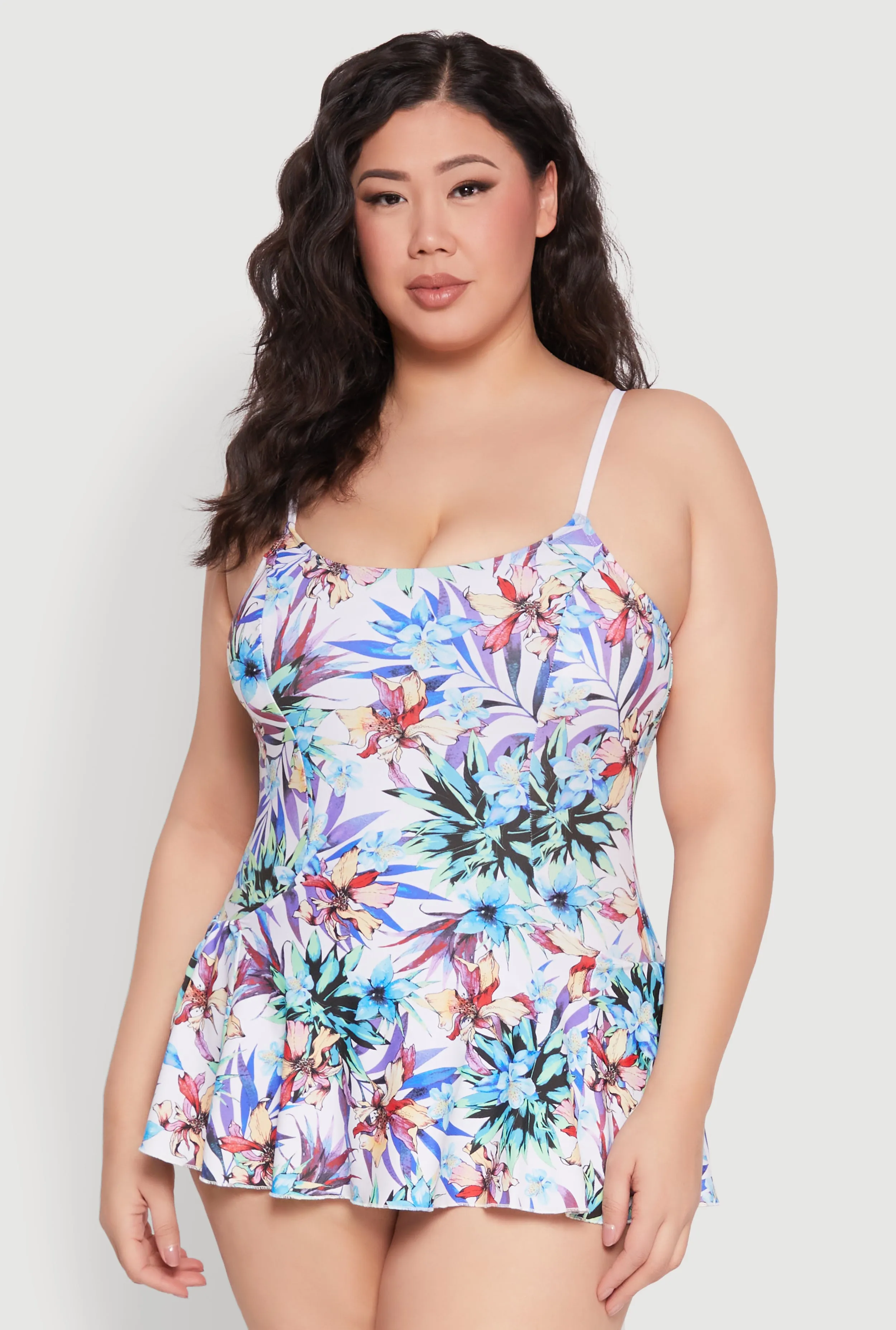 Plus Size Tropical Floral Print Swim Dress Abrasion resistant