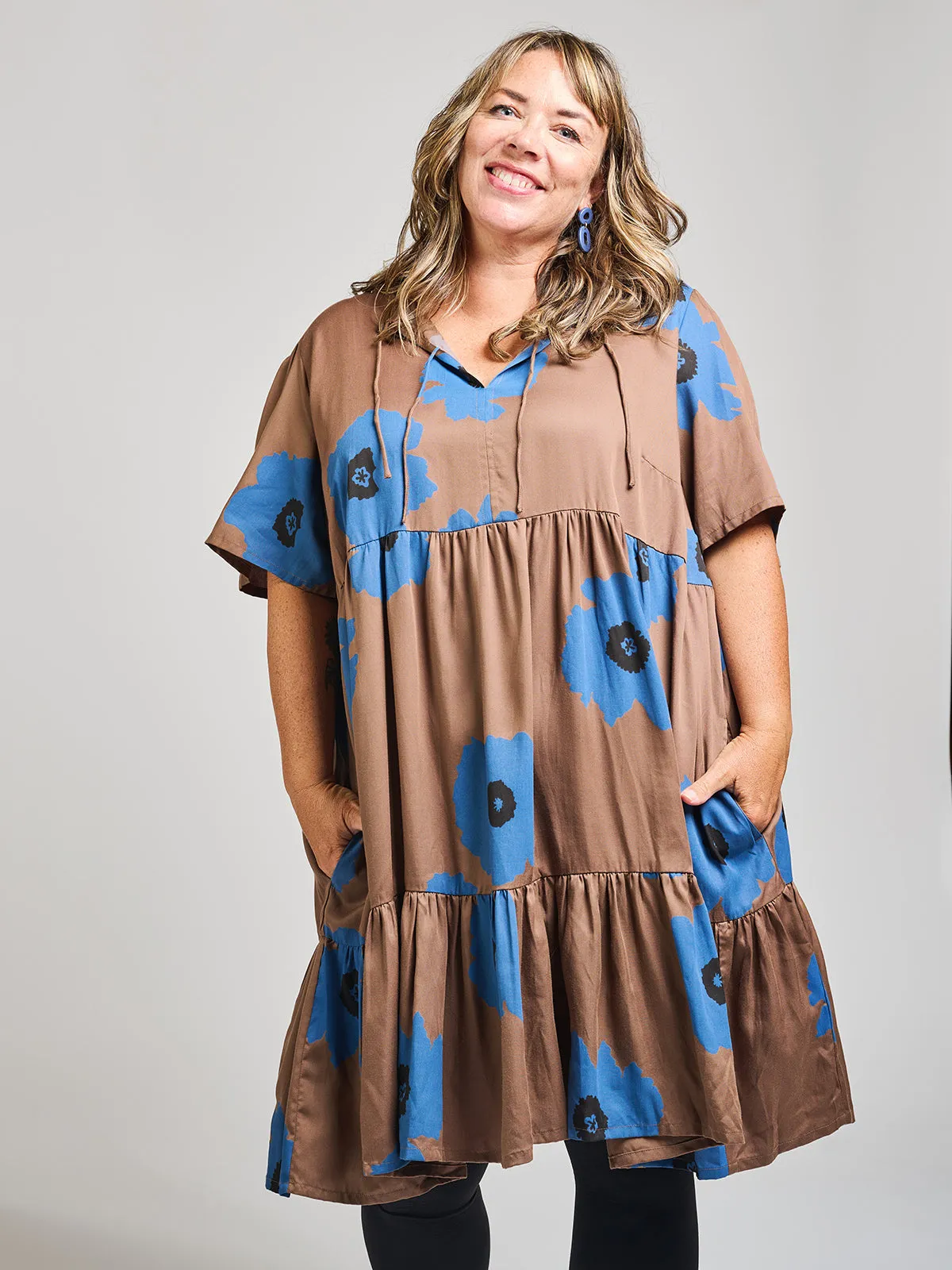 KnotFree Tailoring french chic Adelaide Tiered Plus Size Mini Dress - Dark Oak
