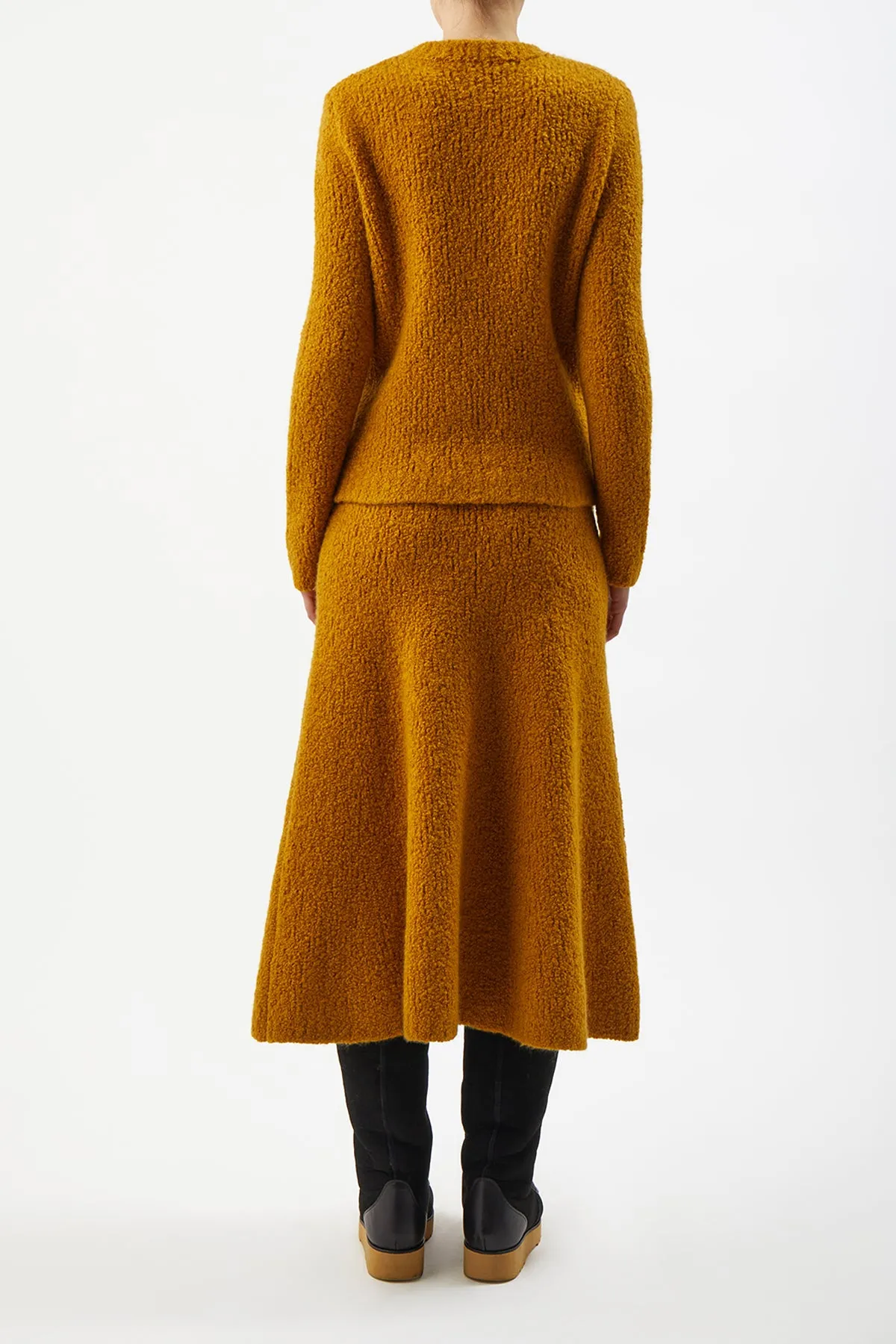 Pablo Knit Midi Skirt in Saffron Cashmere Silk Boucle Meeting Ready Italian Flair