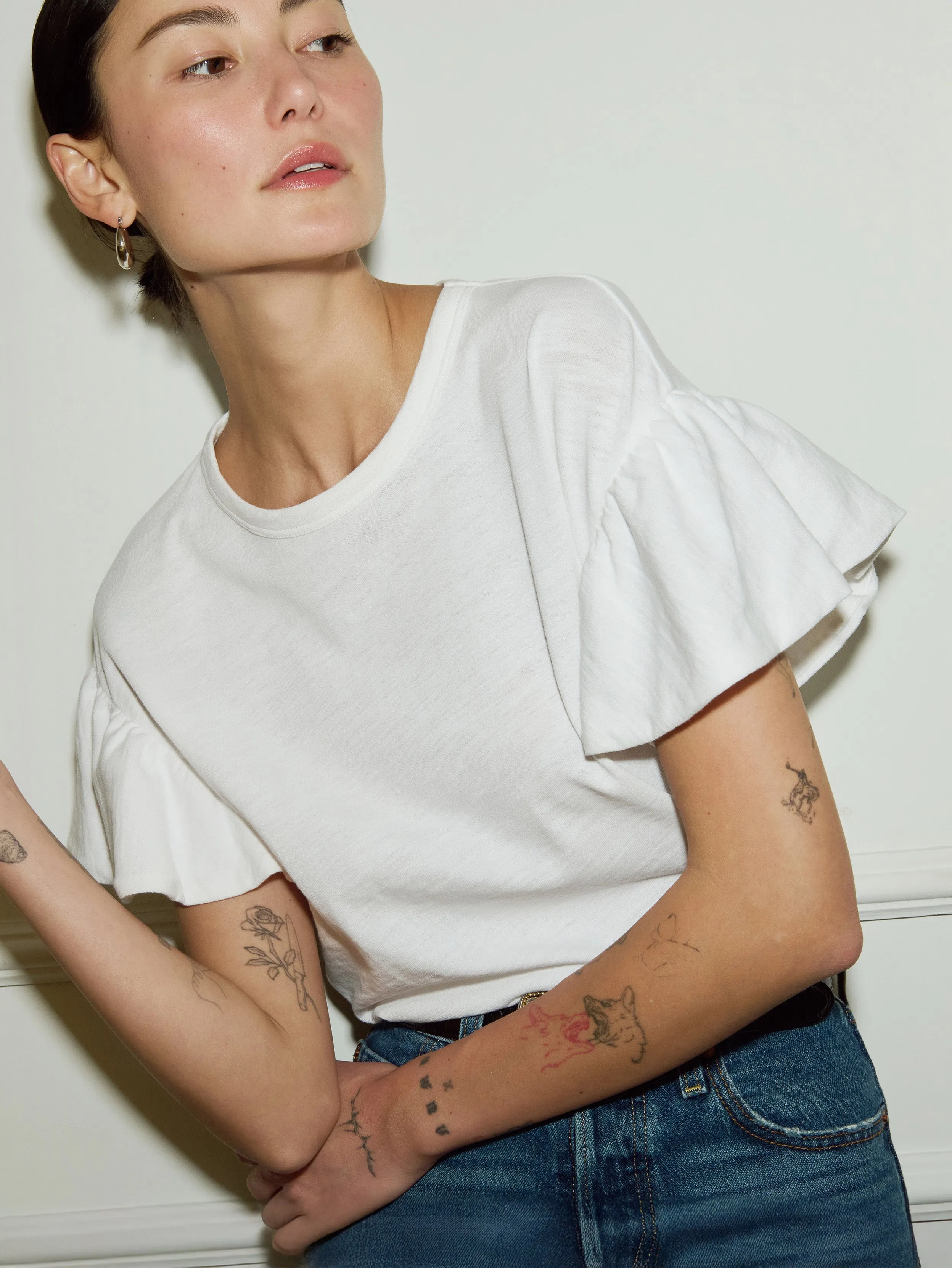 DoubleStitchedEdges Classic Glow Camille Ruffle Tee