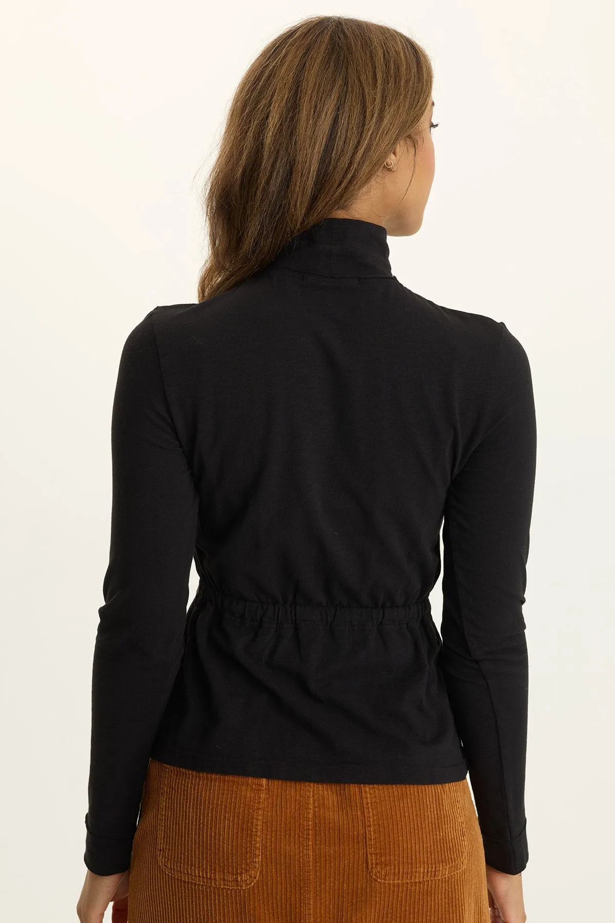 Kari Jersey Mock-Neck Peplum Top DoubleLayered Collar