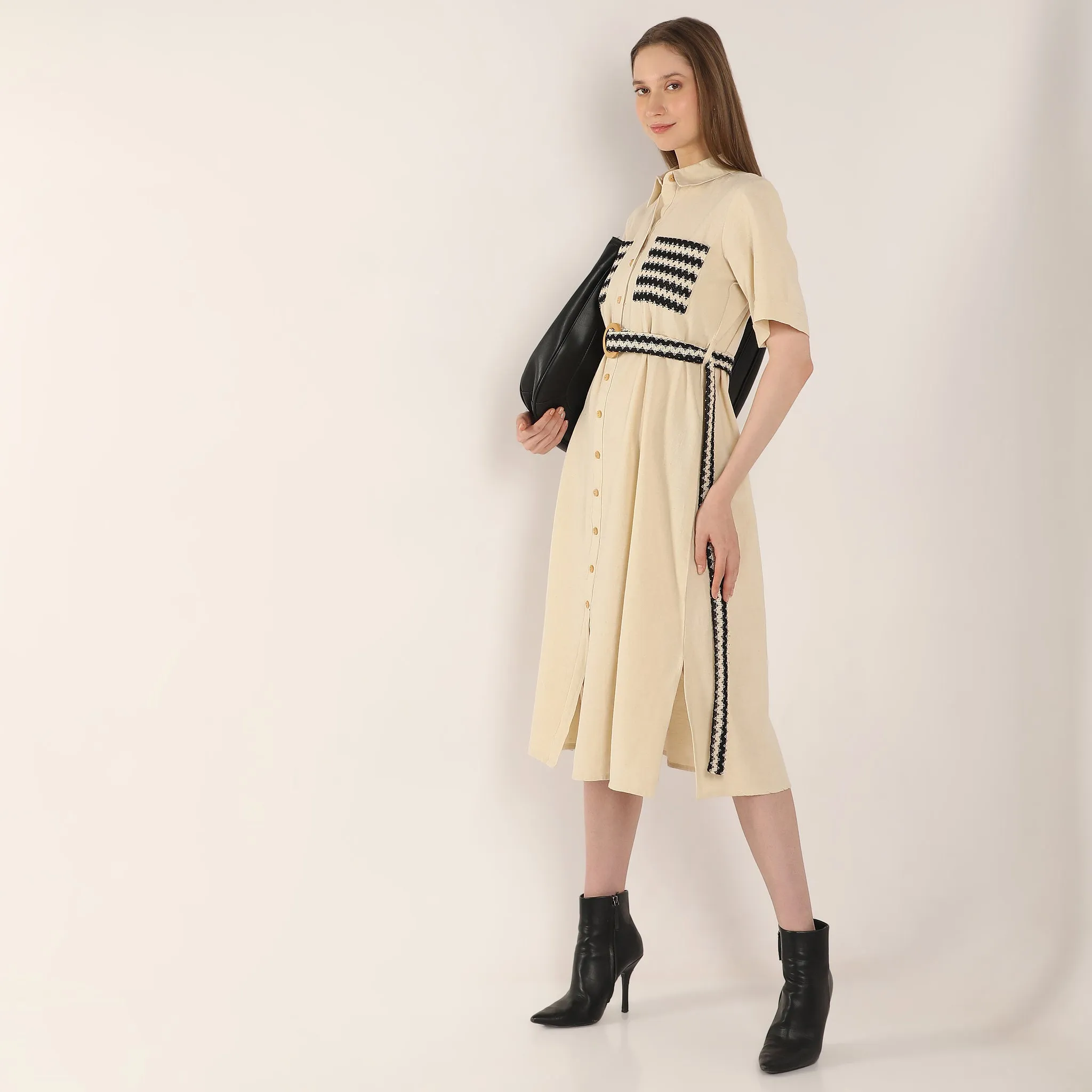 Training Fit AbrasionResistant Below Knee Elegant Shirt Collar Dress
